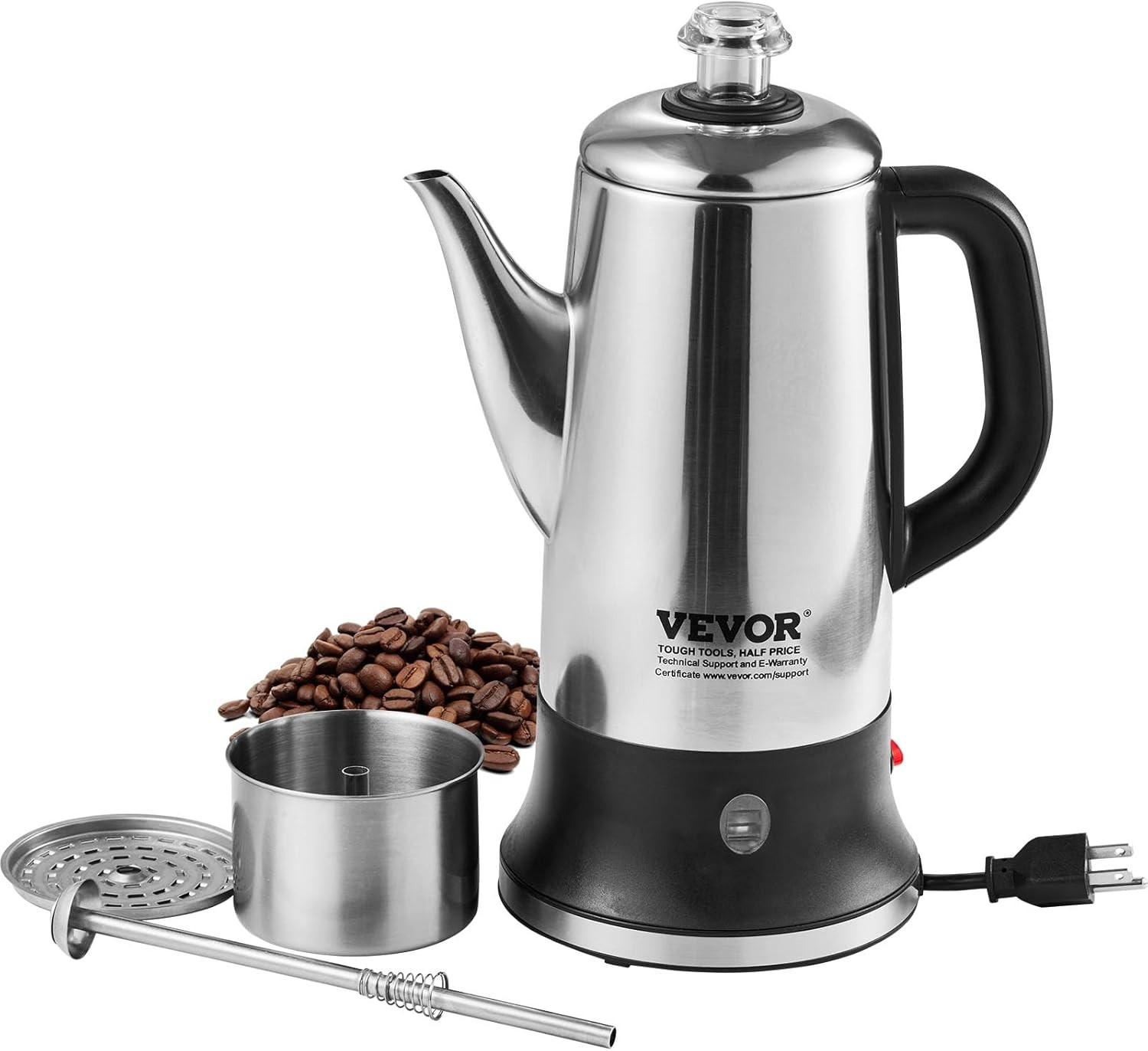 12-Cup Electric Percolator Coffee Pot, 304 Stainless Steel Body Coffee Percolato