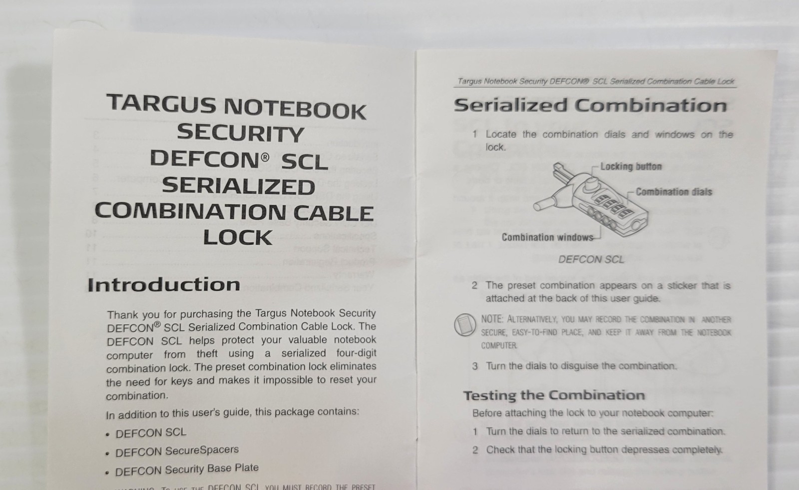 c6) Targus Computer Security Defcon SCL Serialized Combination Cable Lock