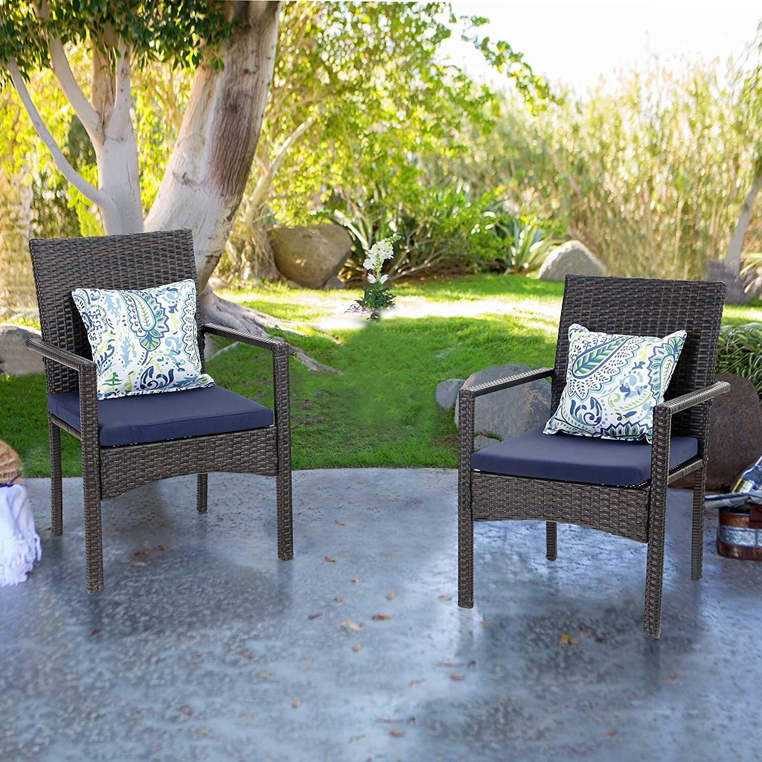 Set of 2 Patio Wicker Chair Rattan Chairs Outdoor Furniture with Cushions