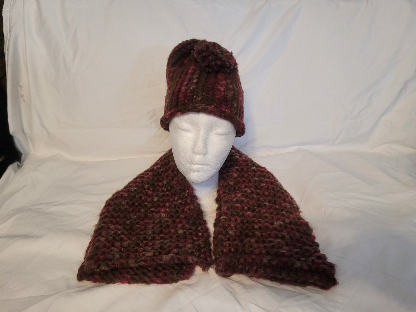 Handmade Crochet Burgandy Purple Scarf And Beenie Toboggan Matching Hat Womens