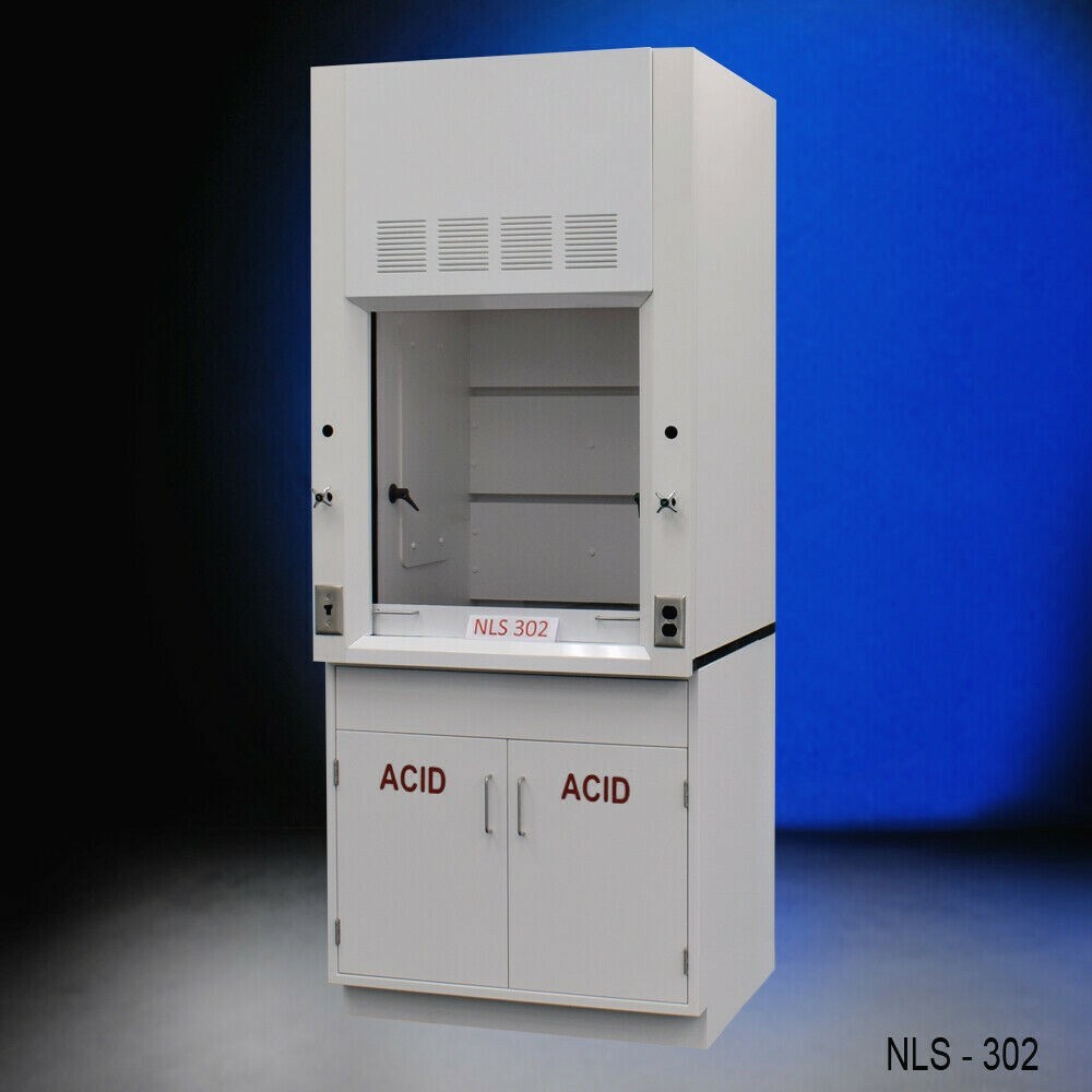 3' Laboratory  Fume Hood w/ ACID Storage Cabinet/ Valves  / Sash / E2-411