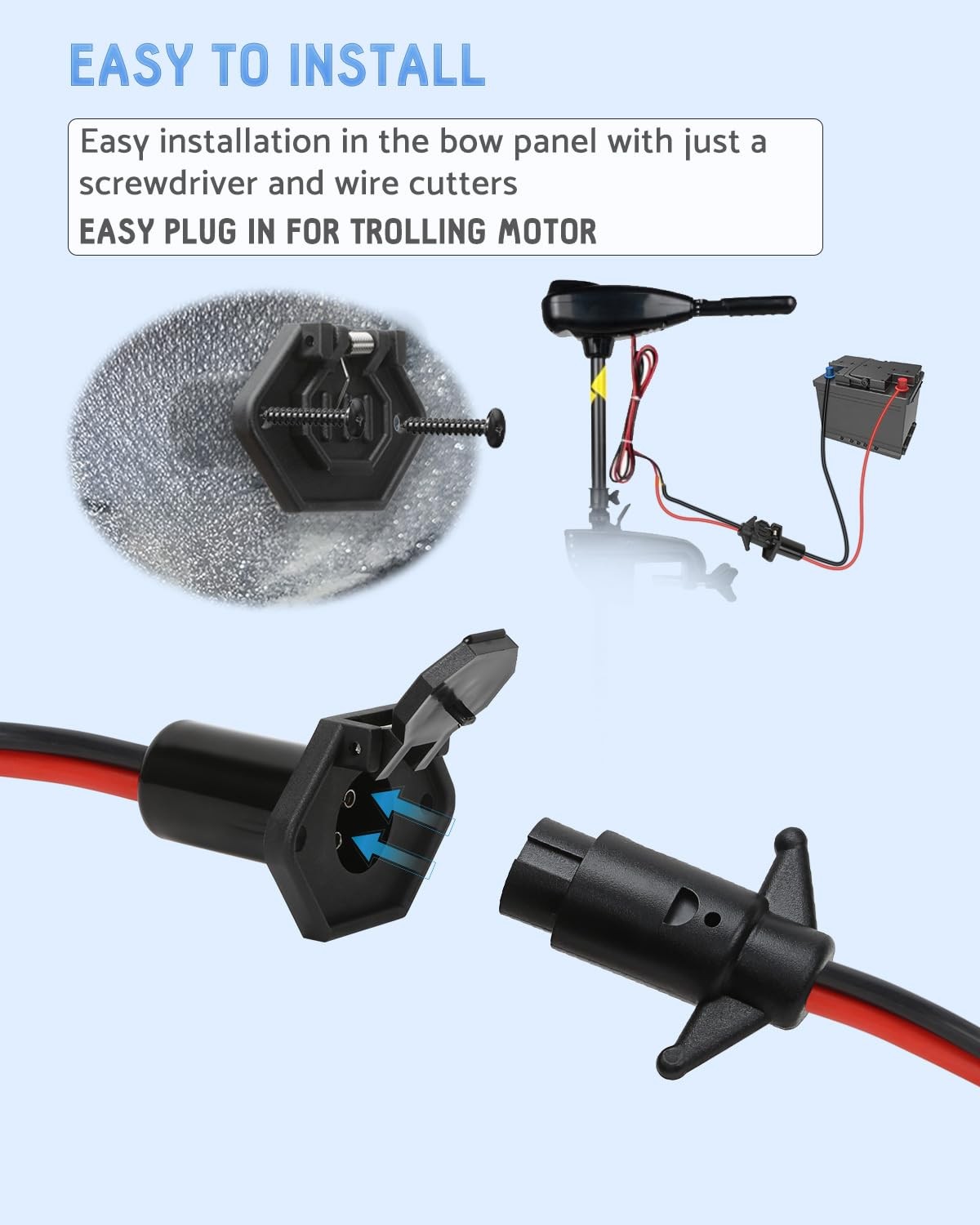 Trolling Motor Plug,Trolling Plug and Receptacle 12v for Minn Small