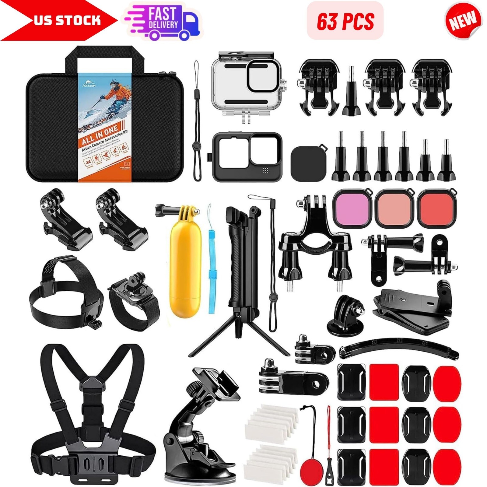 63 in 1 Action Camera Accessories Kit for GoPro Hero 13 12 11 10 9 Black