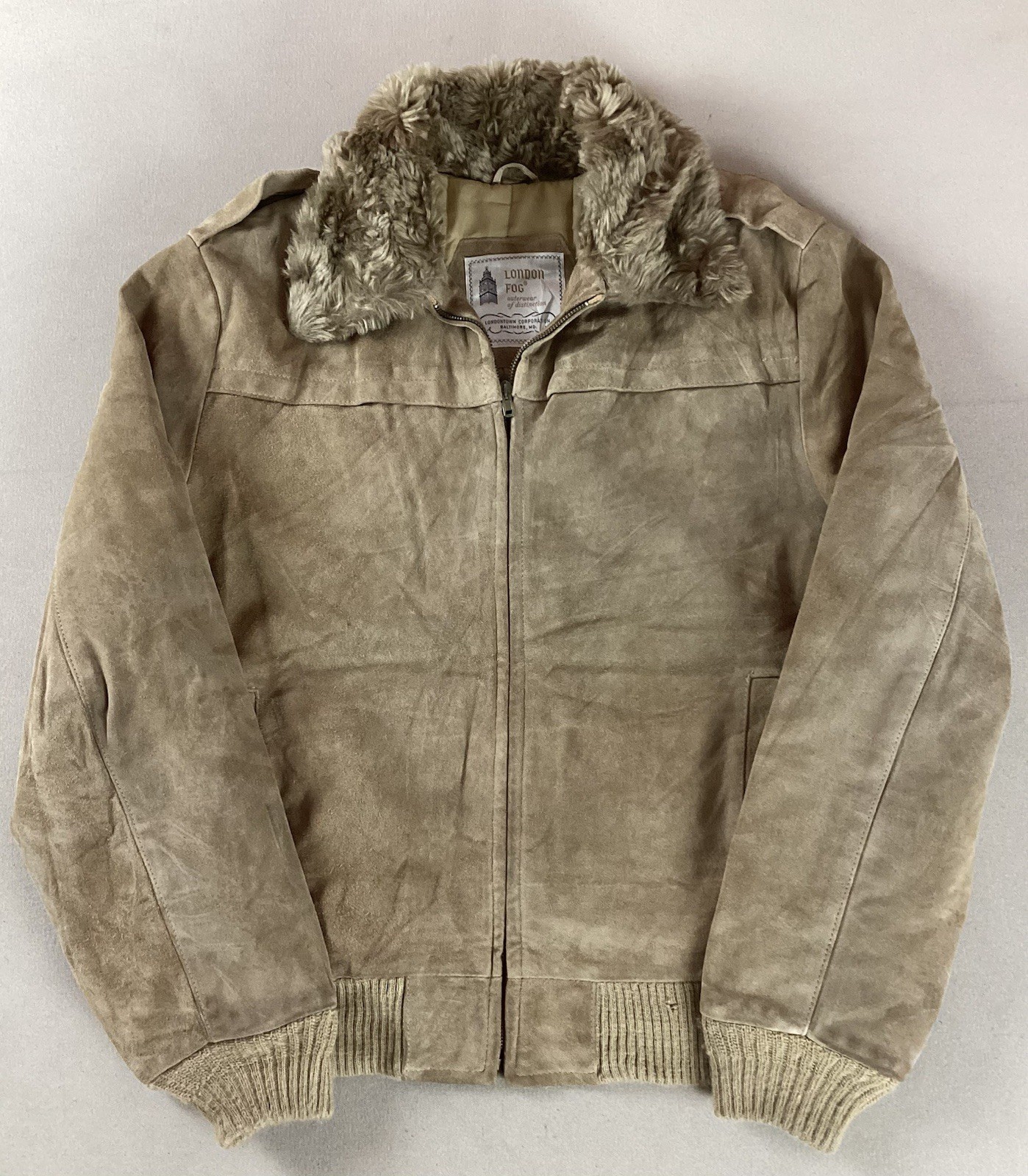 Vintage London Fog Suede Leather Bomber Jacket Brown Made in USA Size 40