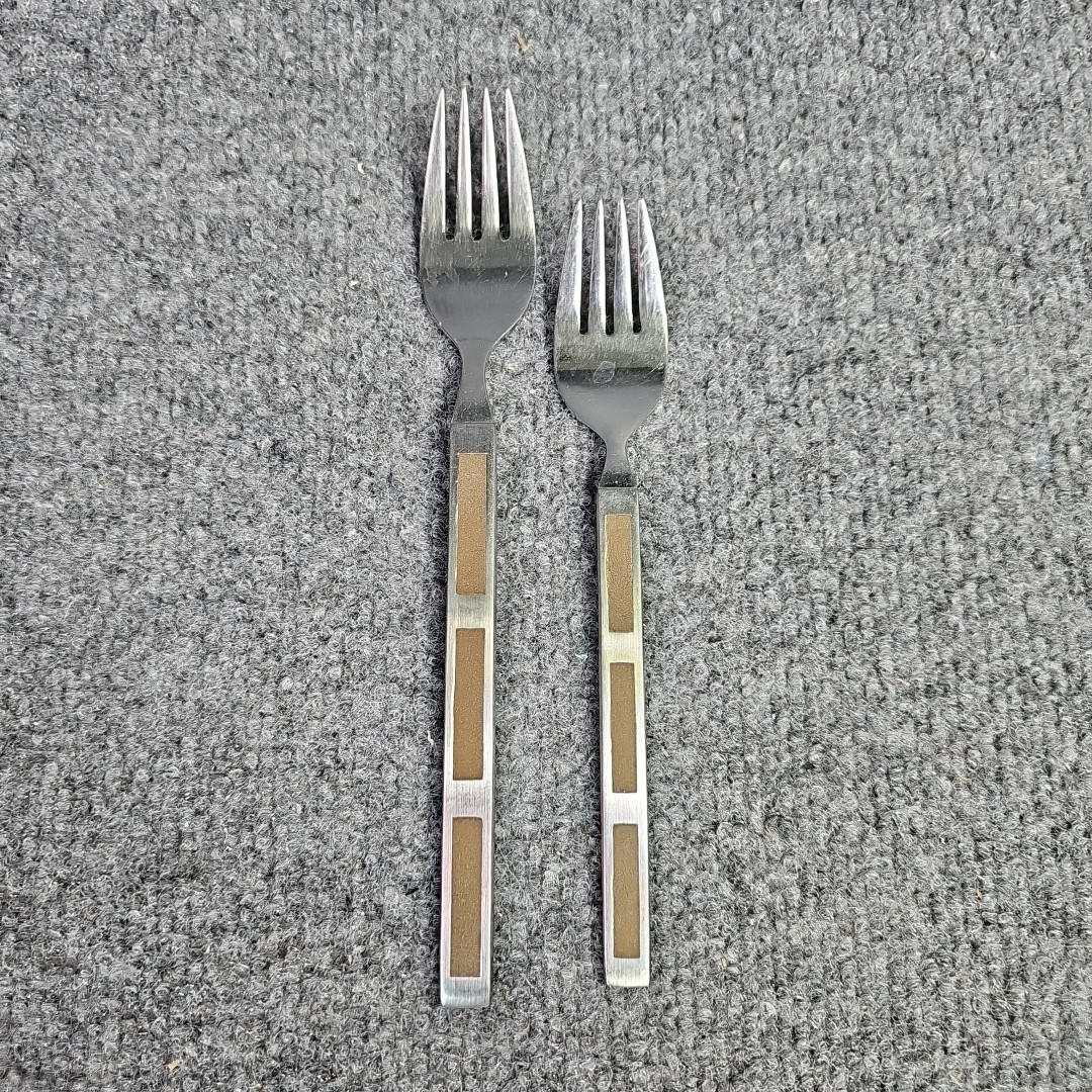 Stanley Roberts MCM Flatware Stainless Composite Wood Inlay Dinner Salad Fork