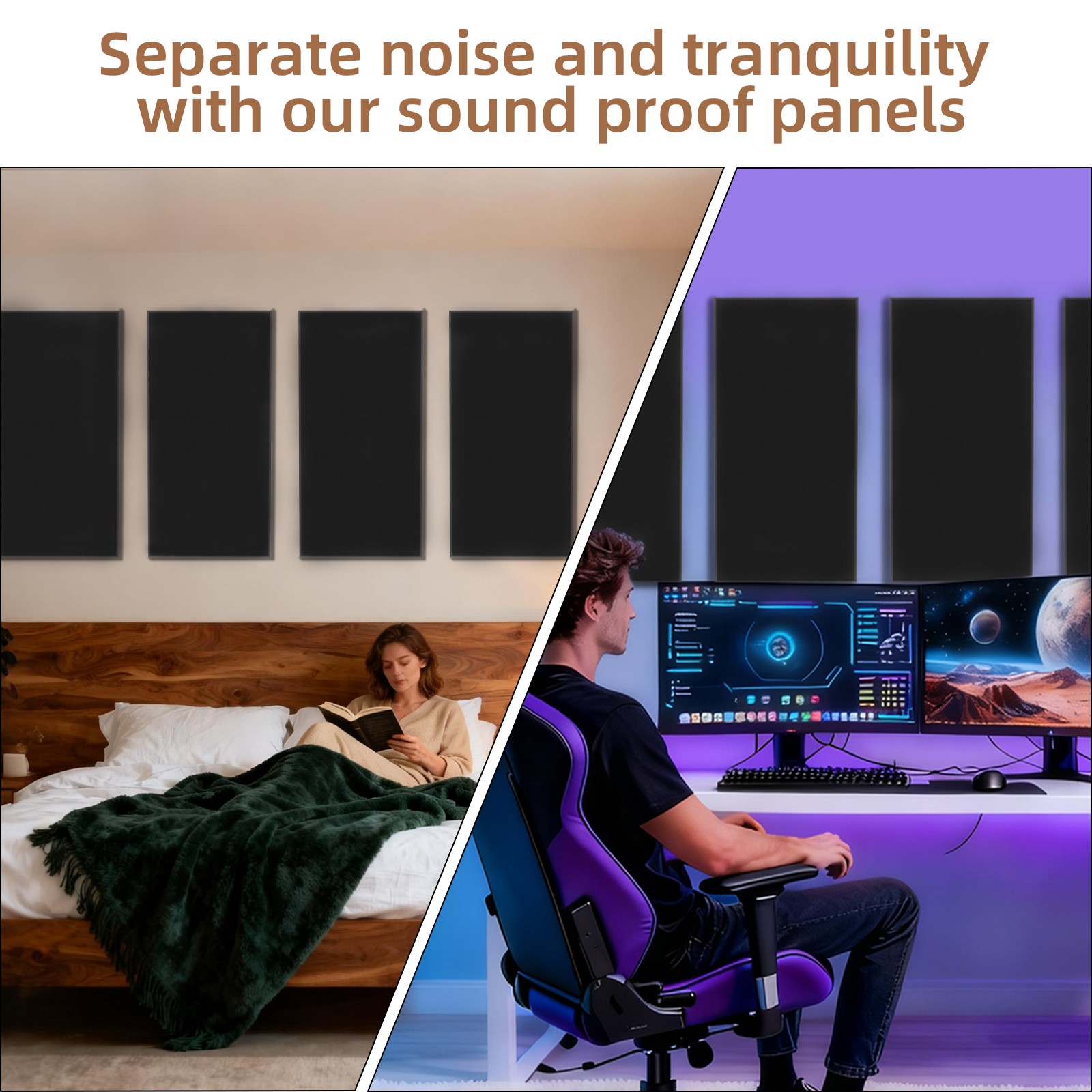 Acoustic Decorative Wall Panels 2 Pack, Fabric Wrapped Fiberglass Sound Panels