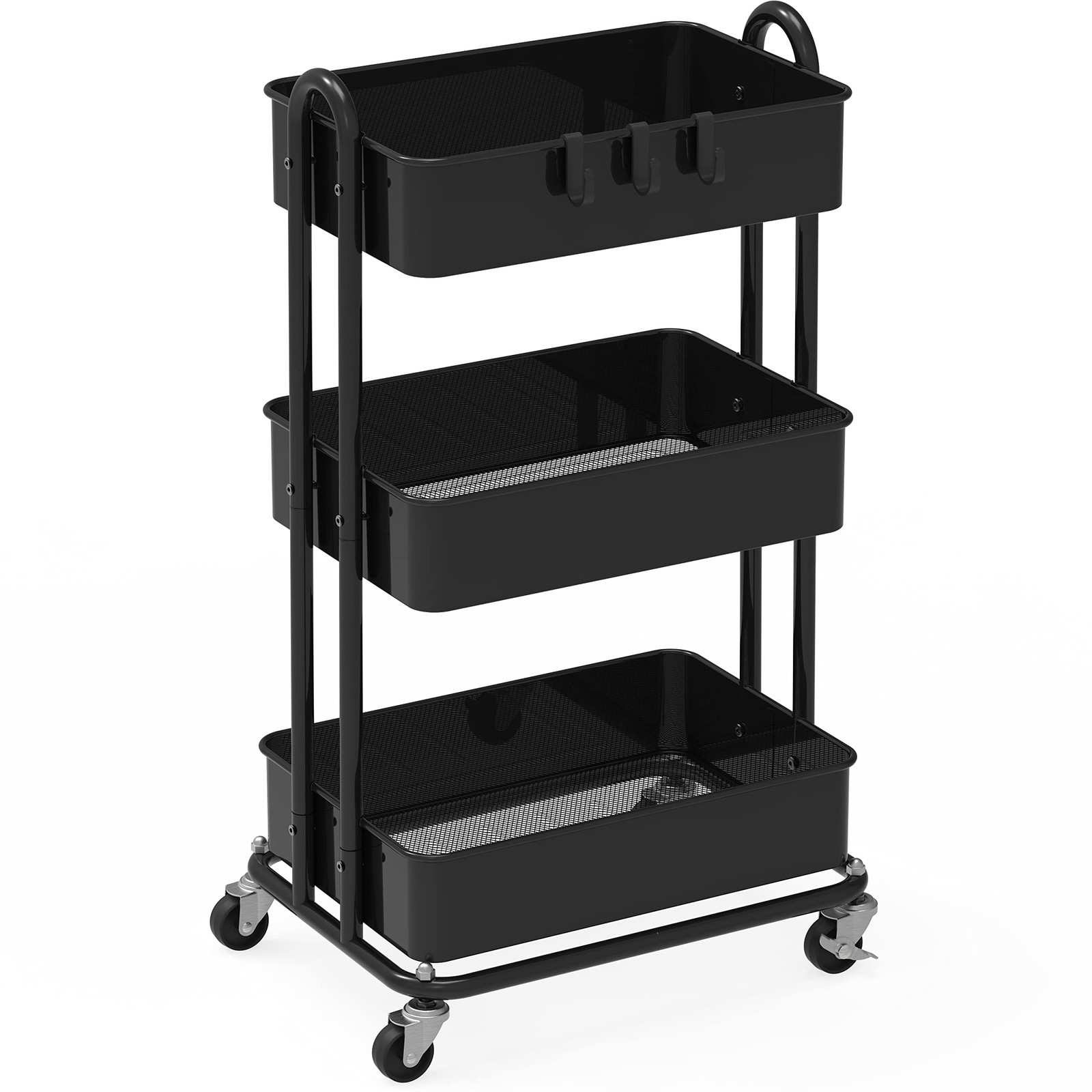 3-Tier Heavy Duty Metal Utility Rolling Cart Black