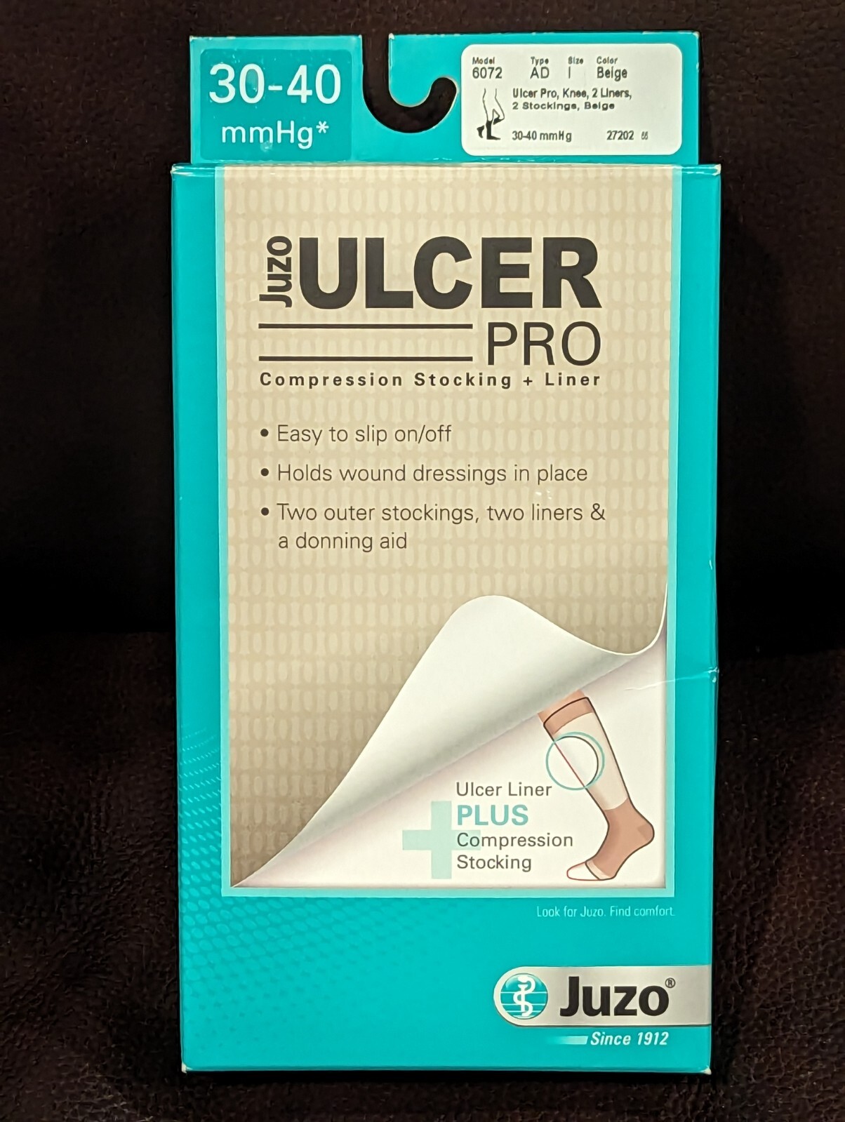 Juzo Ulcer Pro Knee High Compression Stocking + Liner #6072AD