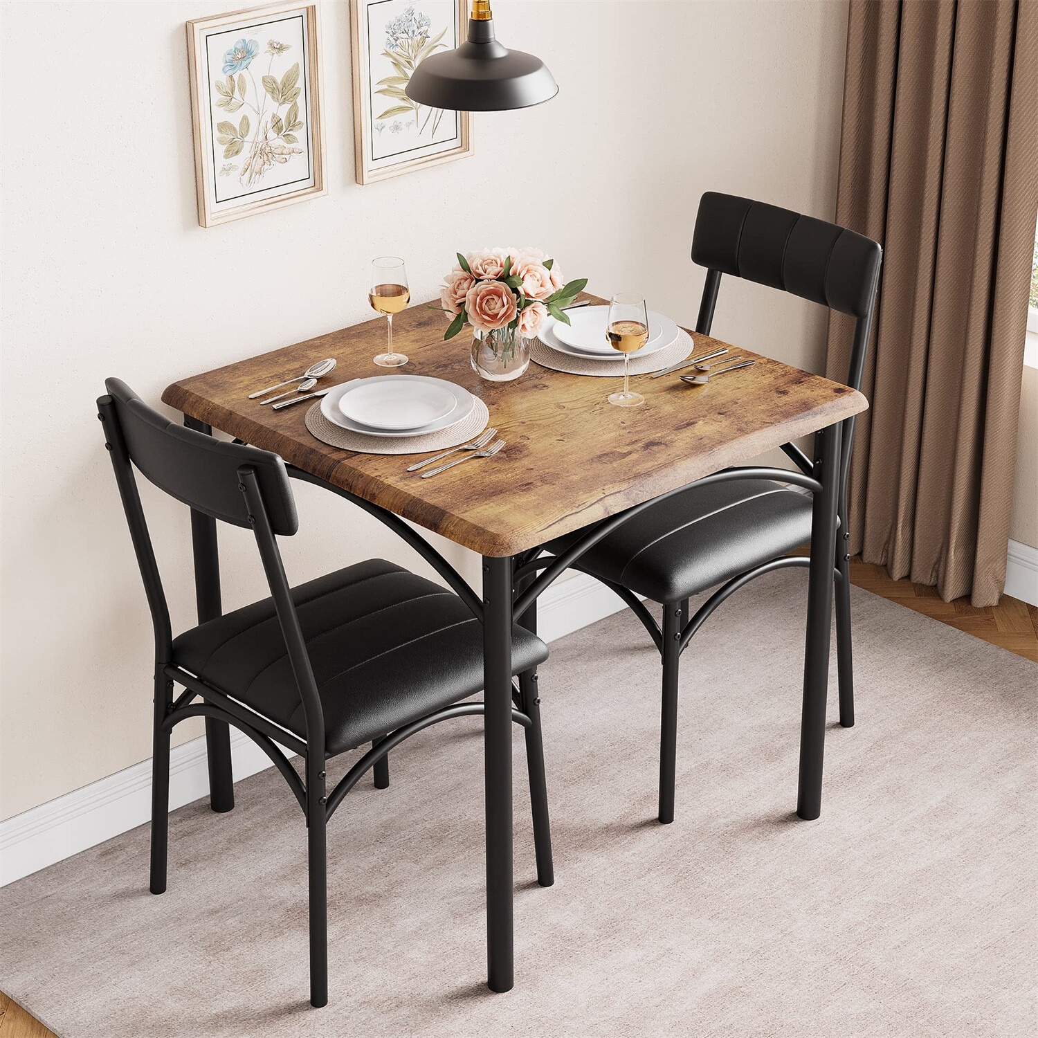 Dining Table Set Dining Room Table Set with 2 Upholstered Chairs for Small Spa