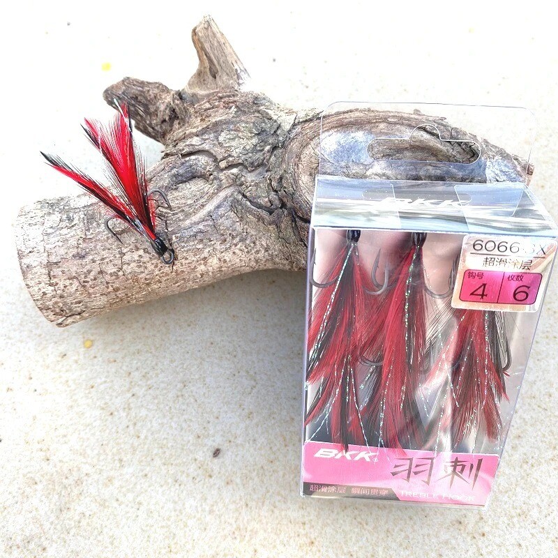 BKK Feather Barbed Super Slide 6066-3X-NP Treble Fishing Hooks