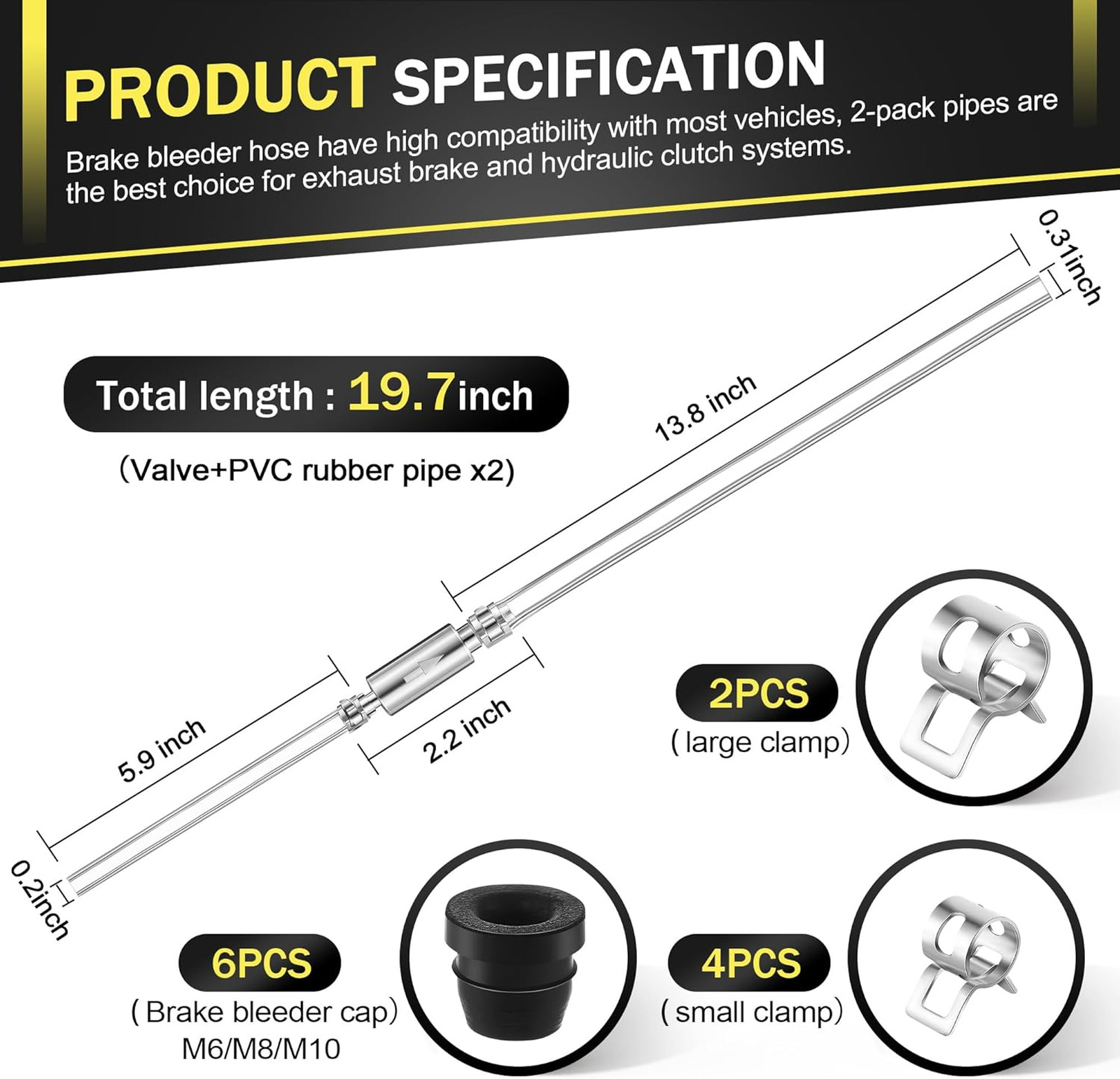 Brake Bleeder Hose Kit with Nozzle Cap Clamp for Car Motorcycle Hydraulic System