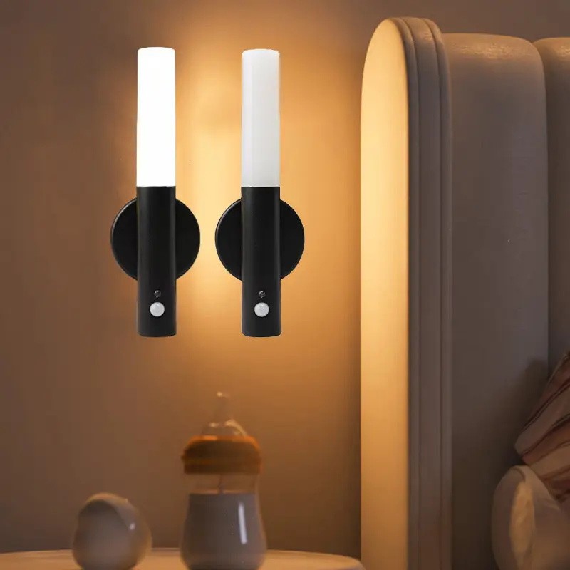2 Pack Motion Sensor LED Night Light Lights USB Rechargeable Magnetic Wall Lamps
