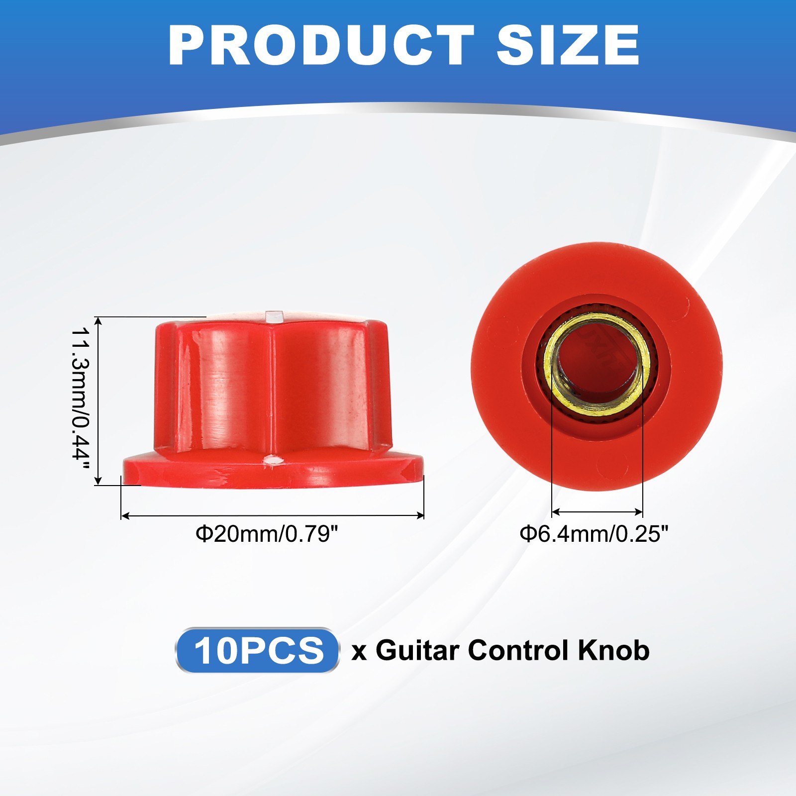 10pcs Red Guitar Effect Pedal Knob, 7/16" Plastic Brass Electric Guitar Knobs