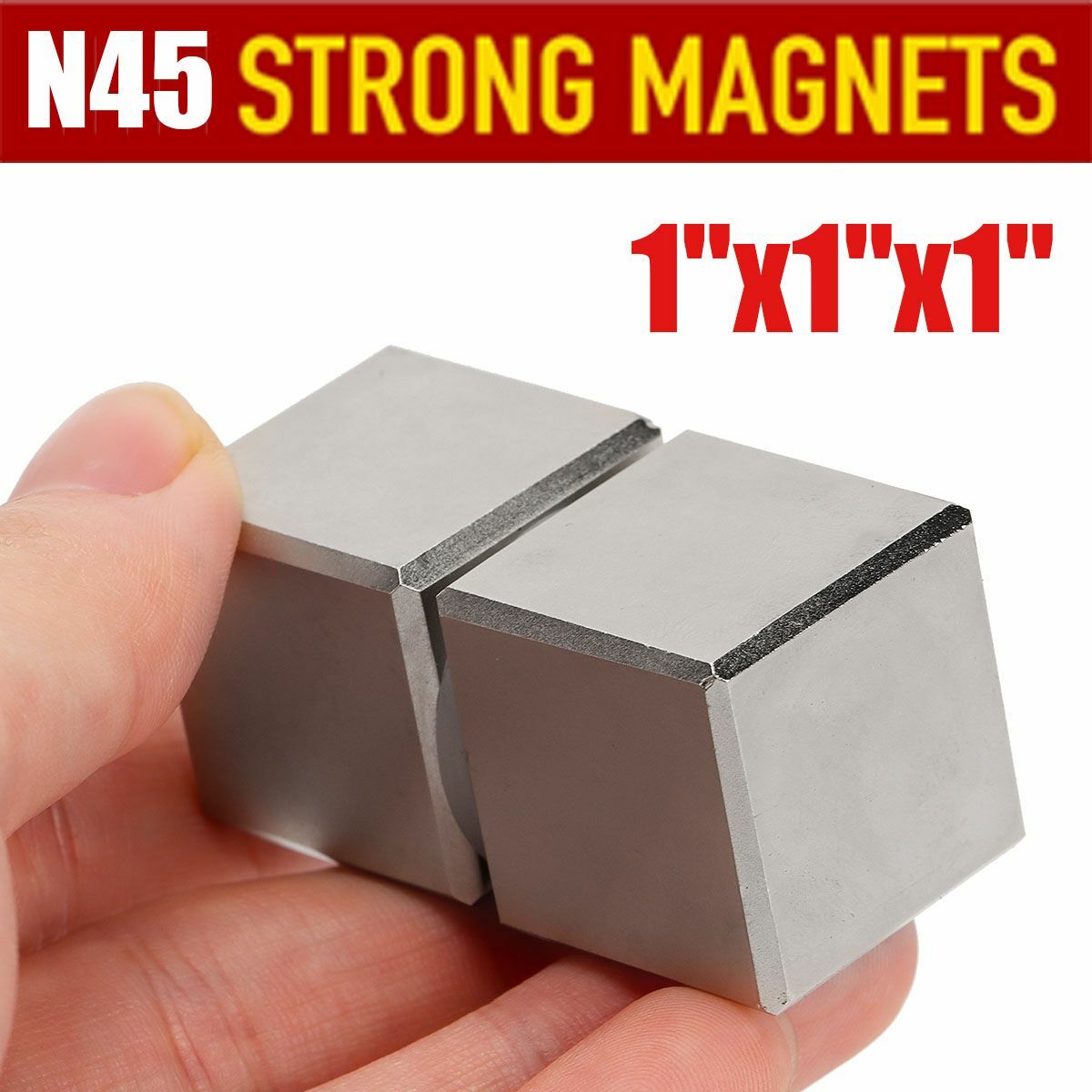 2Pcs Magnets Block Cube Rare Earth Strong Neodymium Magnetic Set 1"x1"x1" N45