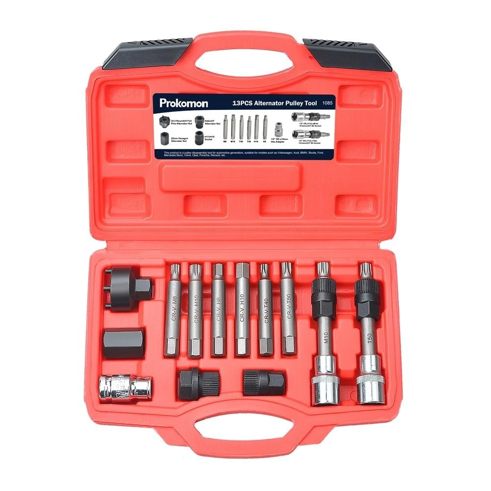 13-Piece Alternator Pulley Tool Kit - Car Pulley Removal & Decoupling Puller Set