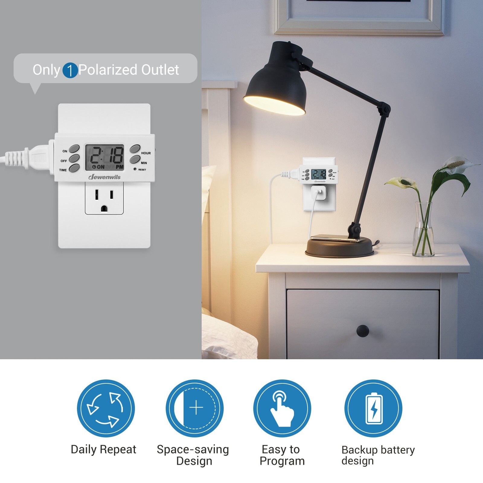 DEWENWILS Light Timer, Digital Programmable Plug in Timer Switch with 1 Outlet