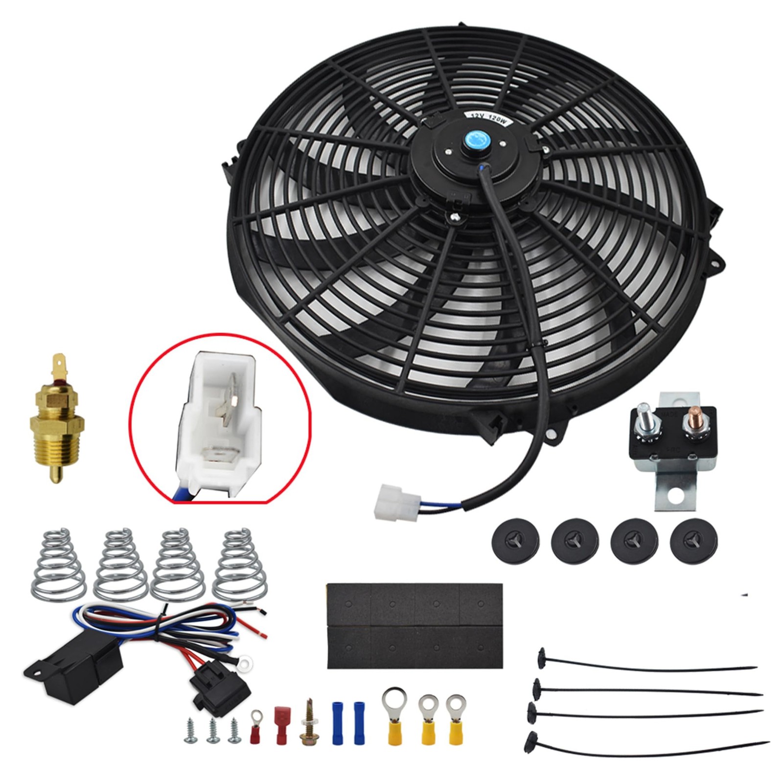 16inch Electric Radiator Cooling Fan 12V 3000CFM Thermostat Wiring Switch Rel...