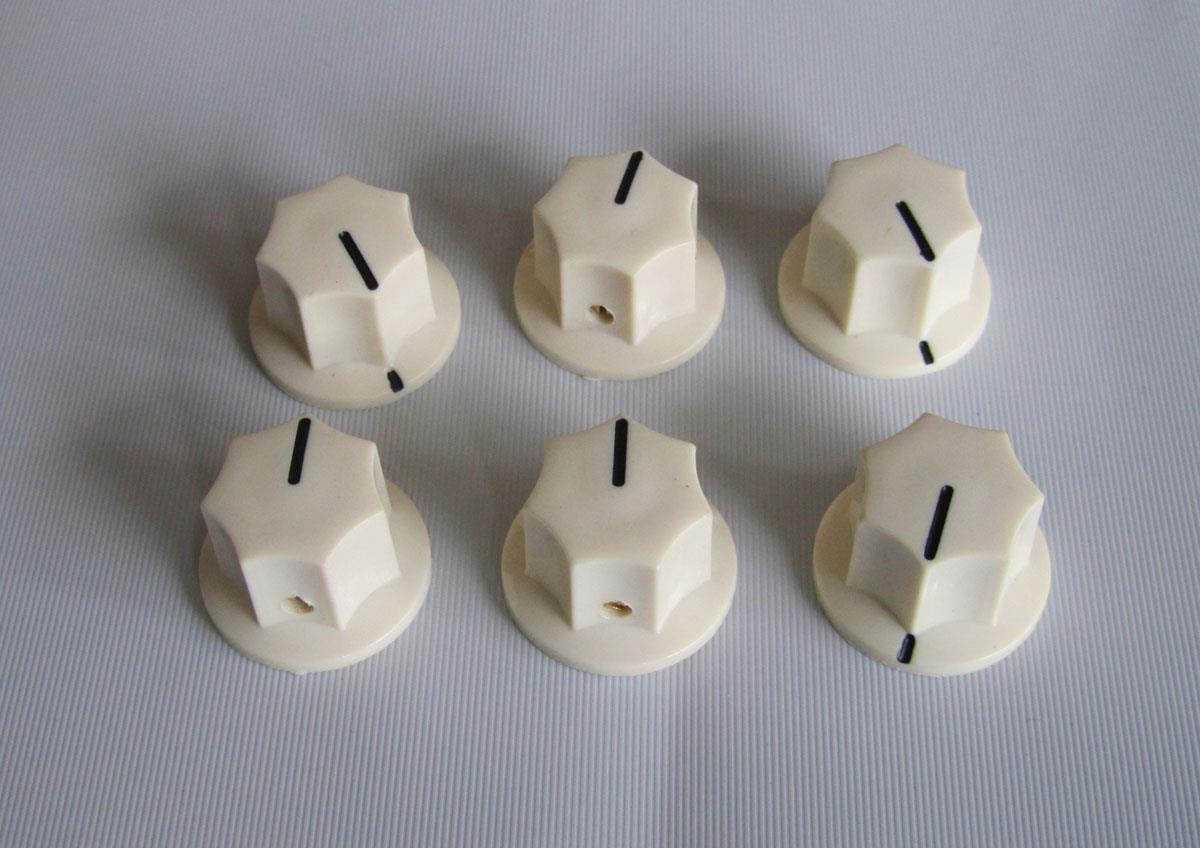 6x Brass Insert USA Size 1/4" Large Jazz J Bass Knobs MXR Style Knob Aged White