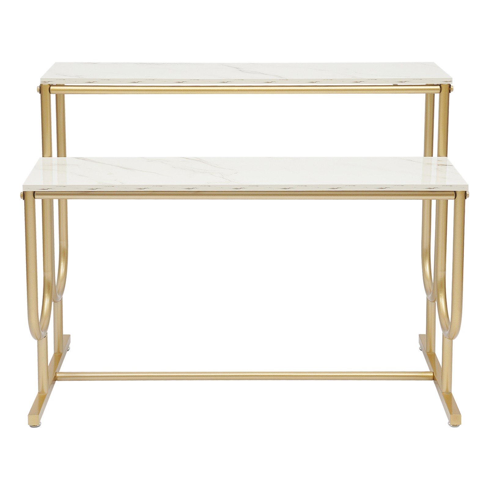 2-tier Display Stand Marble Pattern Shelf With Gold Frame For Retail/entryway