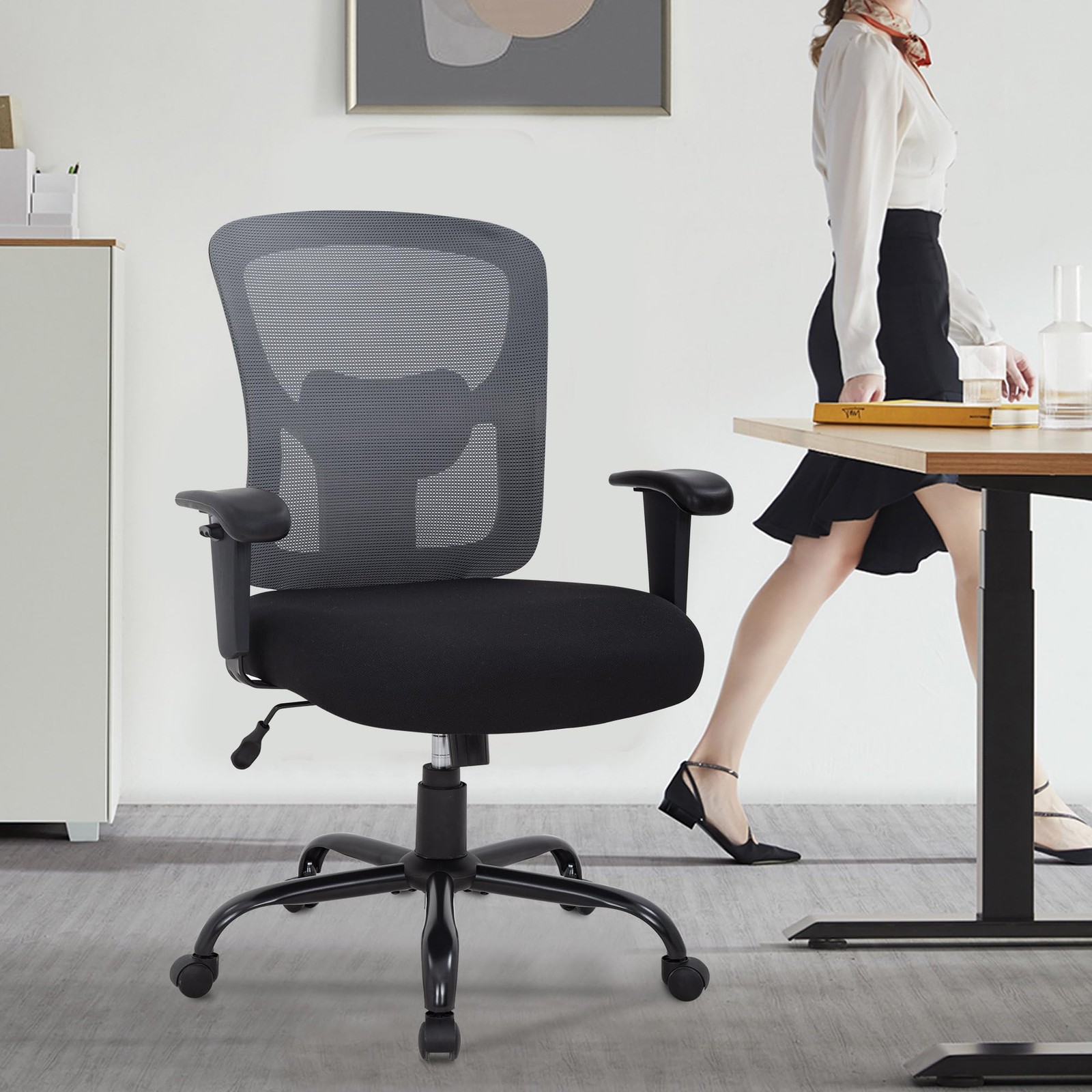 Big and Tall Office Chair 400lbs Desk Chair Mesh Computer Chair with Lumbar S...