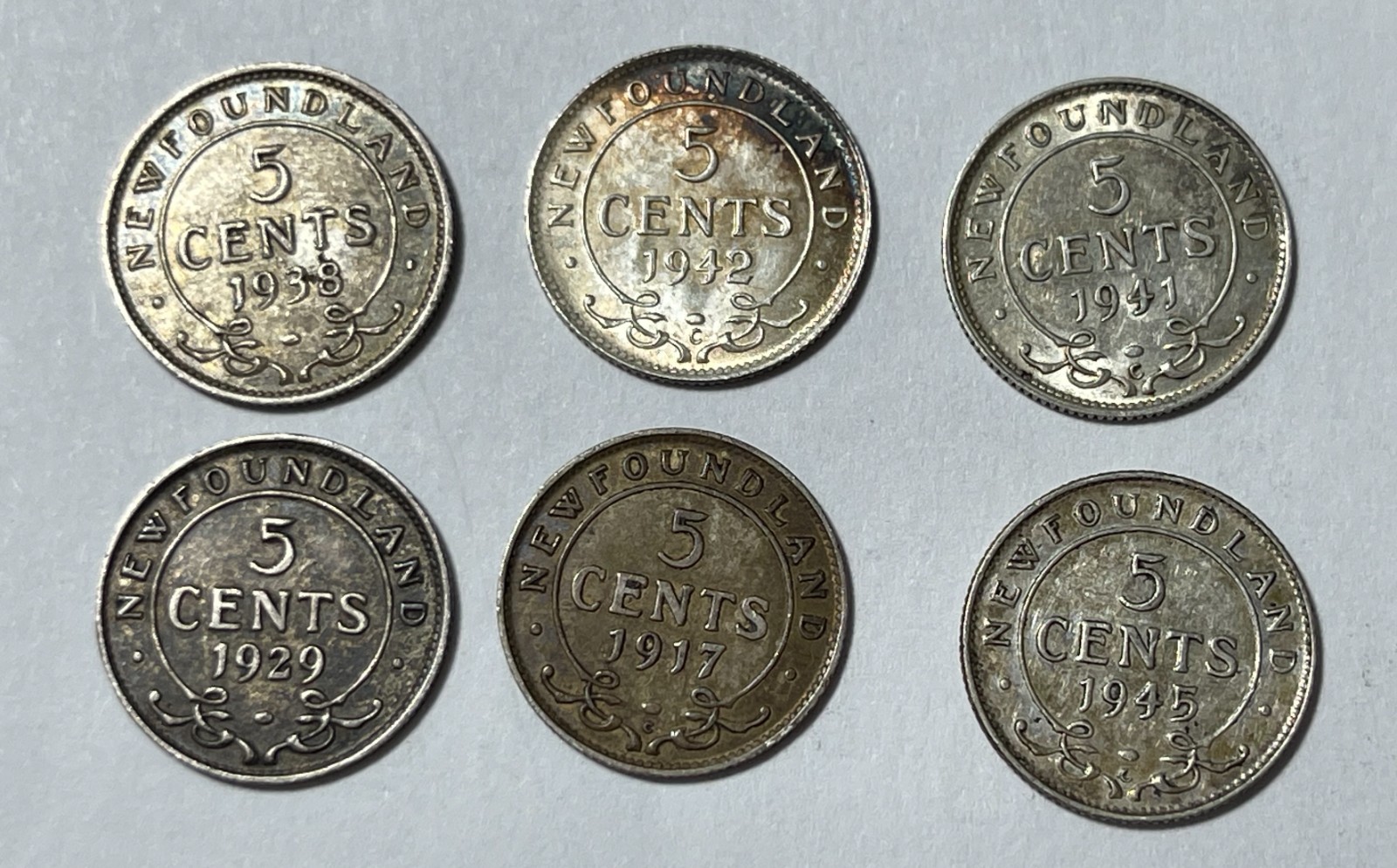 New Found land 5C 1917C, 1929, 1938, 1941C, 1942C & 1943C (#2807) VF- Unc 6pcs