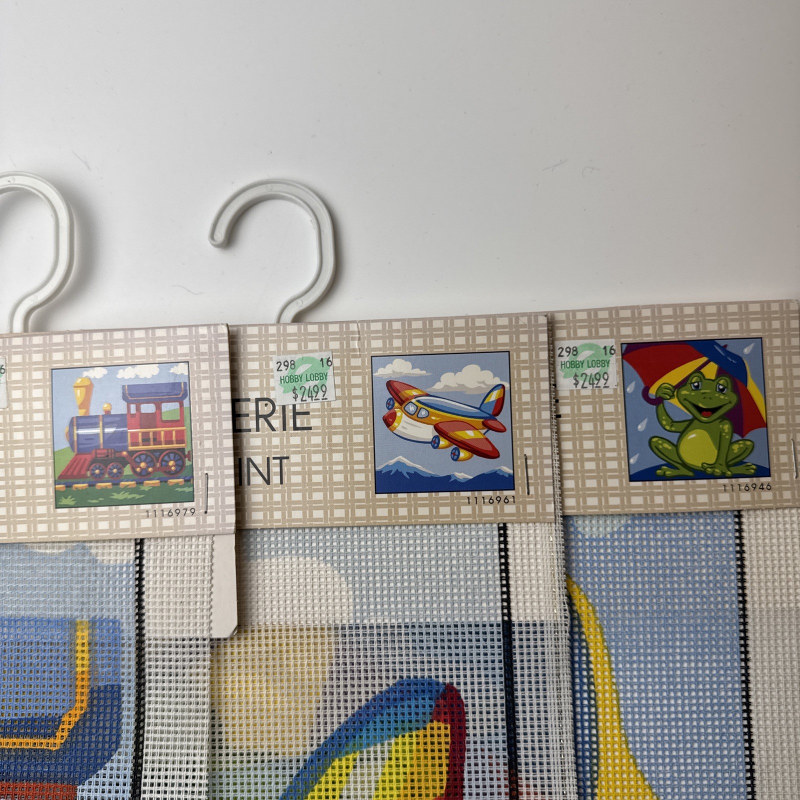 3 Needlepoint Canvases Only Serigraphy Prints Train, Plane & Frog 15.7x15.7”
