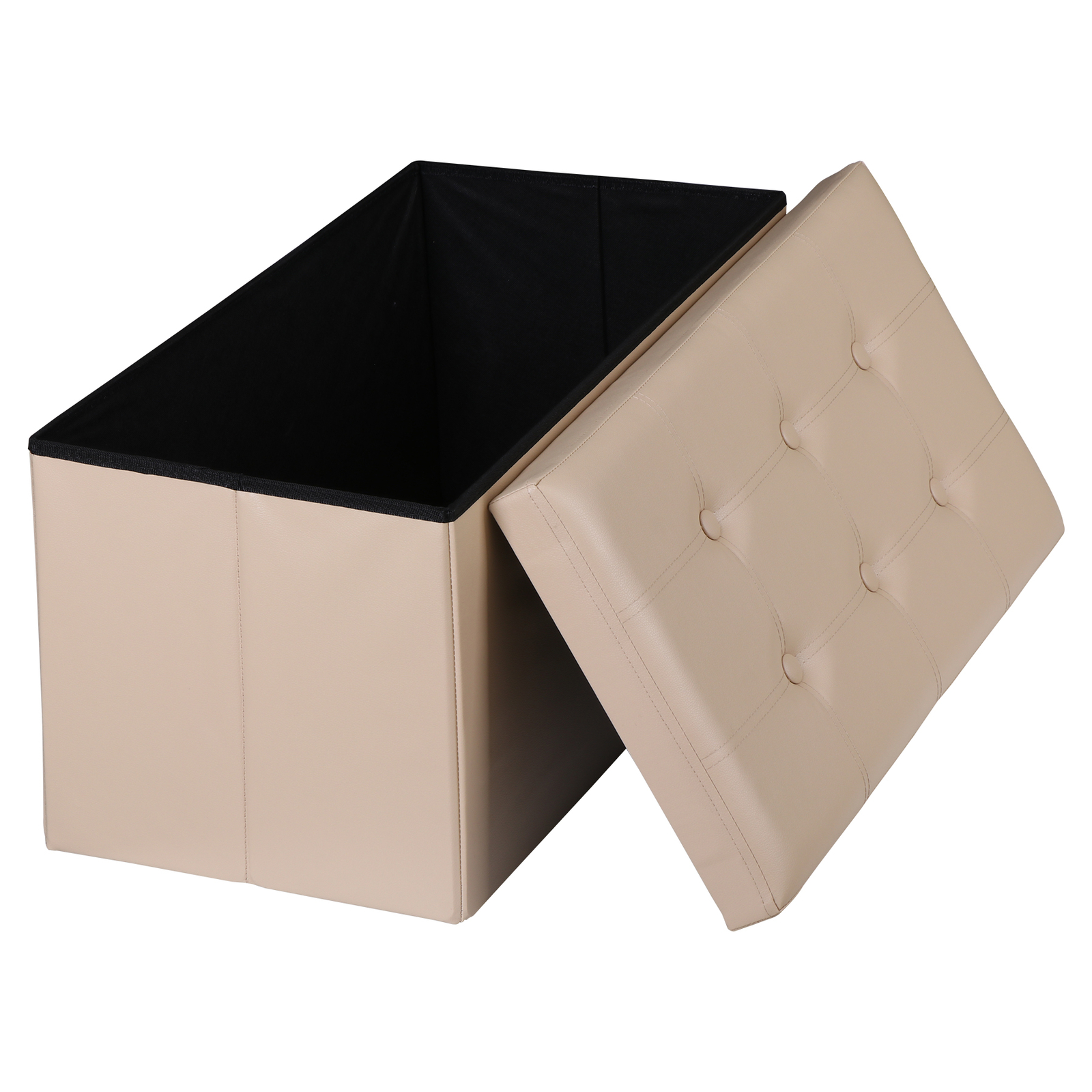 Beige Sturdy Ottomans Foot Bench Foldable Storage Footstools Spacious Organizer