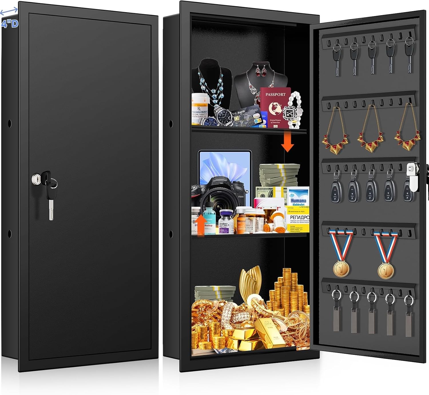 29.53" H Wall Safes Between 16" Studs with 2 Removable Shelf, Lockable In Wal...