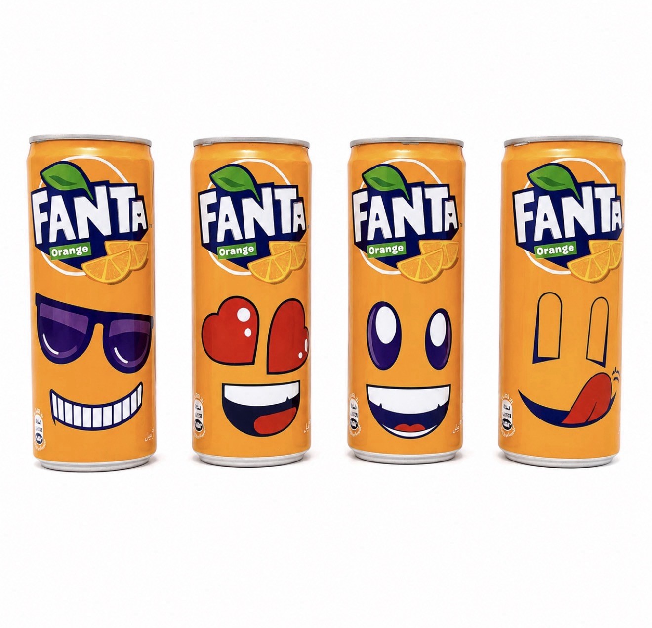 4 Empty Cans Fanta Orange Cool Faces Set 300ml Egypt 2022 Discontinued HTF