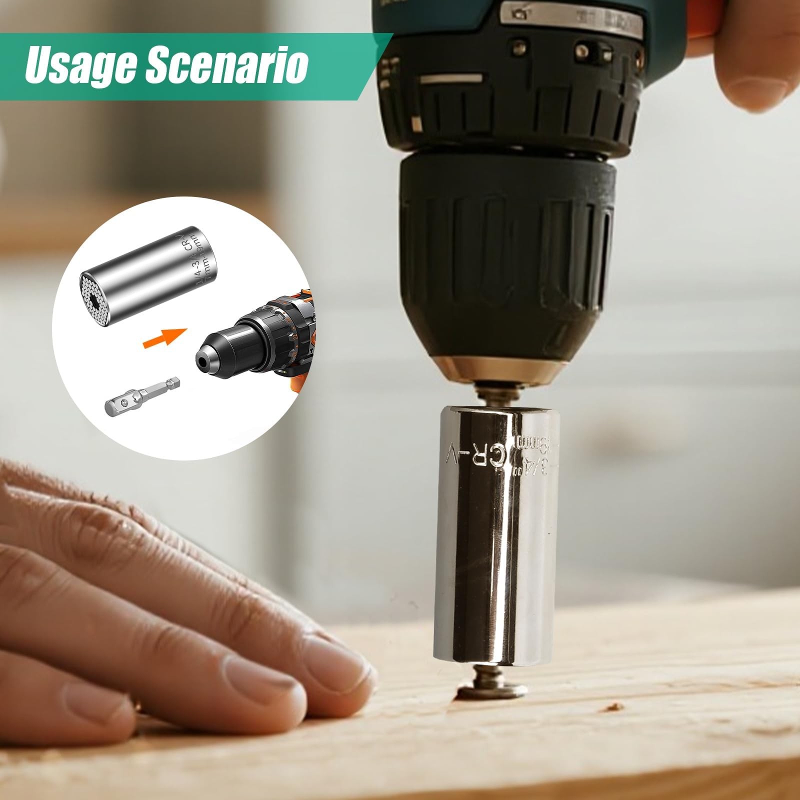 2 Pack Universal Adjustable Socket Wrench Set 7-19mm w/Drill Adapter