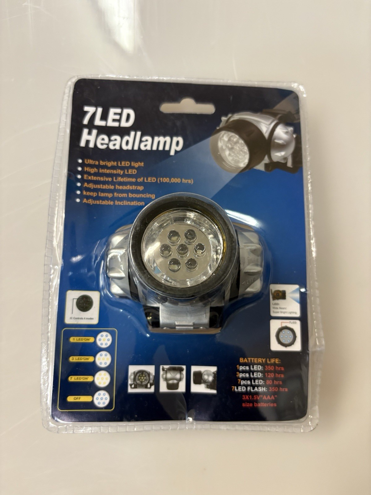 7-LED Headlamp ultra bright and high density, adjustable inclination