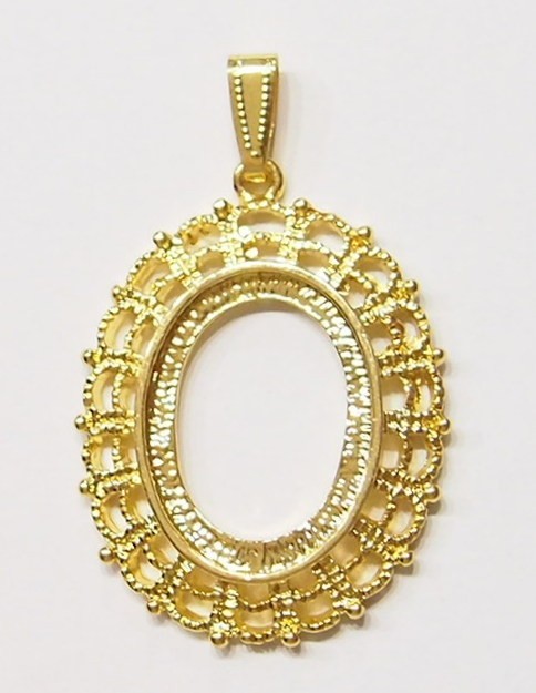 6 of 25x18mm Shiny Gold Victorian Triple Lacy Oval Pendant Settings 49x31mm