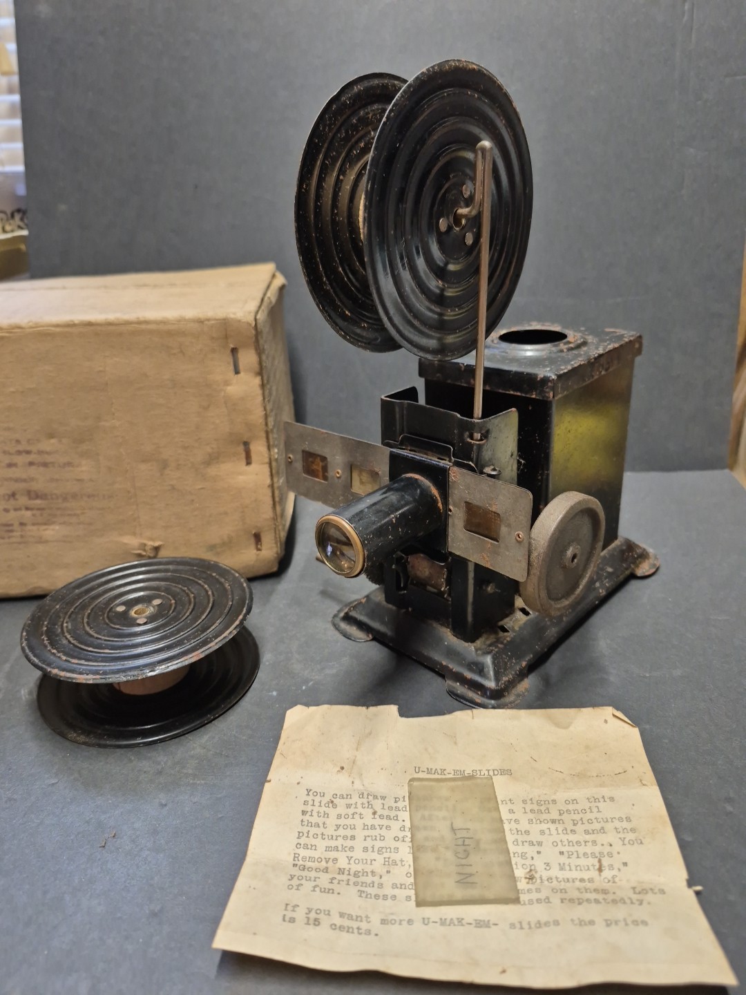 Antique- A B Cummings -Moving Picture Machine . Orig. box With Slides & Accs..