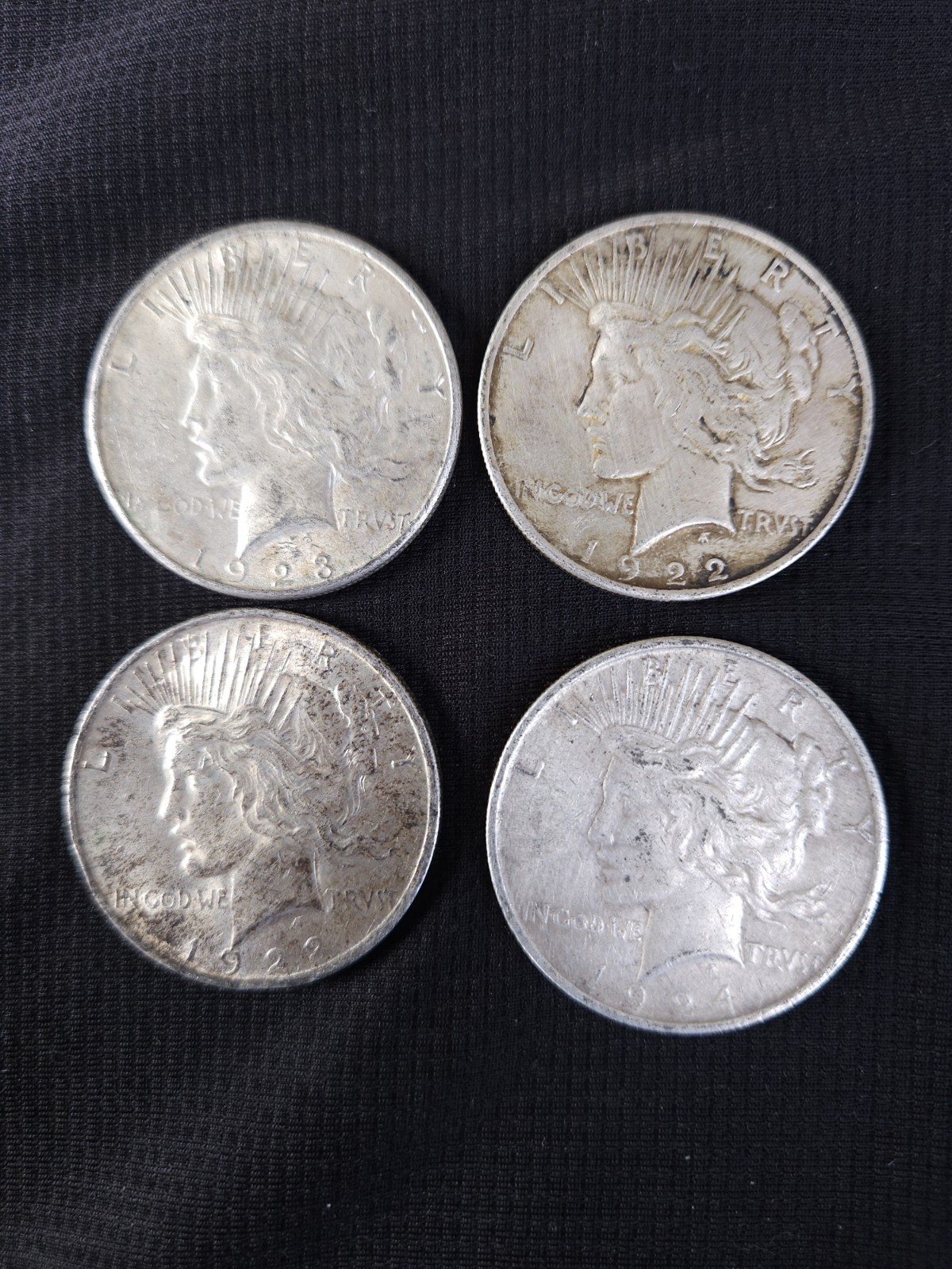 Lot Of 4 Silver Peace Dollars