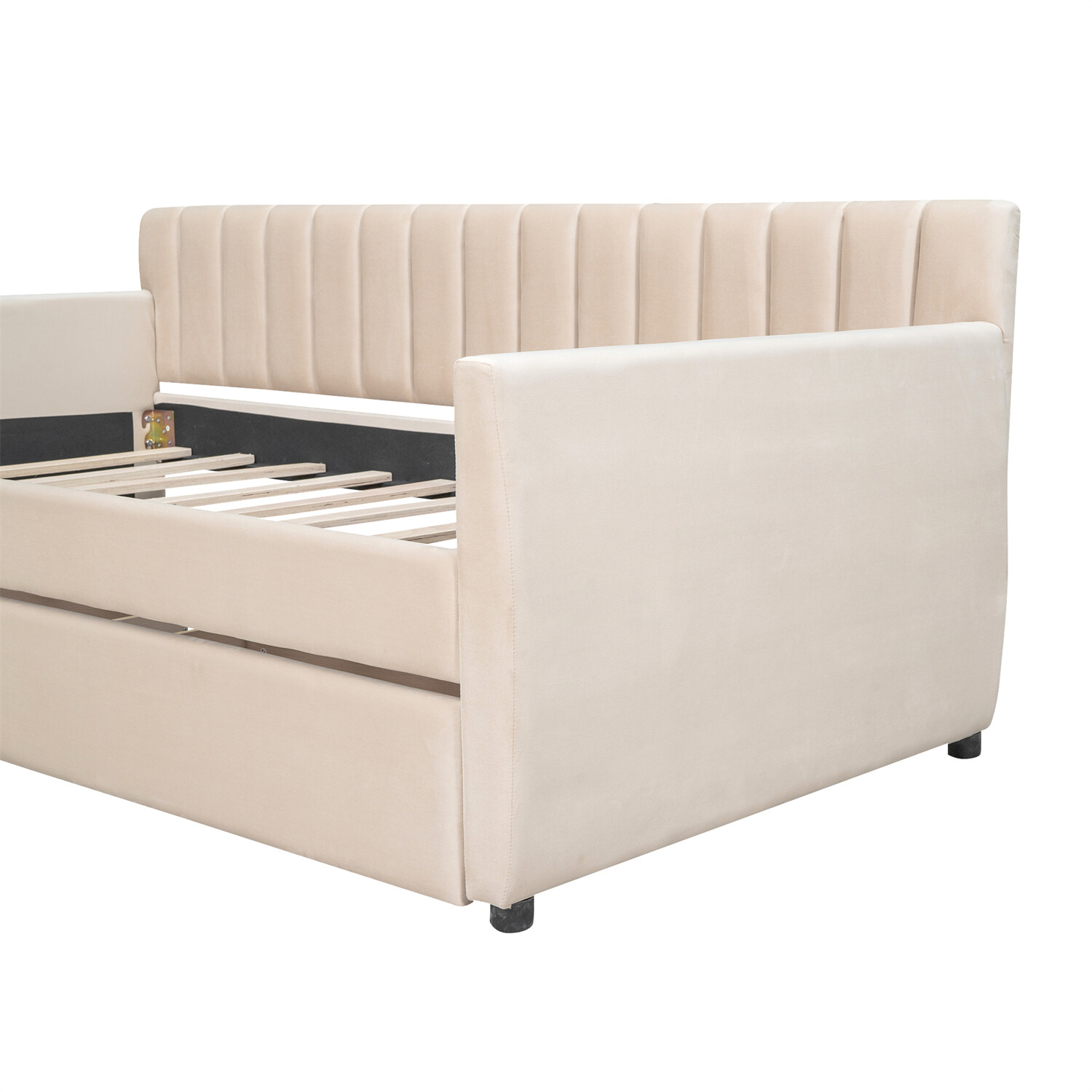 Twin Size Daybed Upholstered Bed Frame Sofa Bed w/ 2 Storage Drawer Beige/Gray