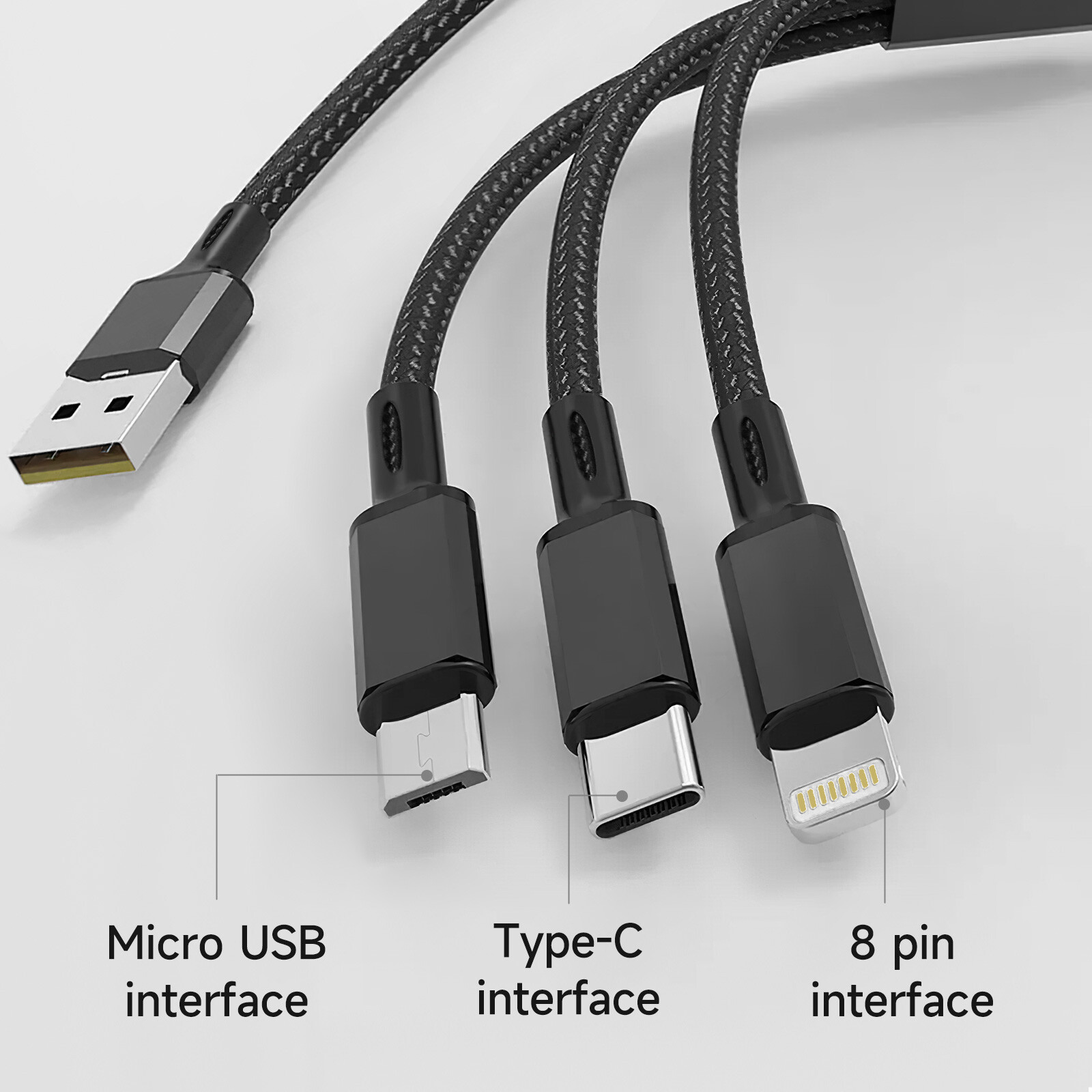 3 in1 Multi USB Charger Charging Cable Micro USB Type-C for iPhone Samsung