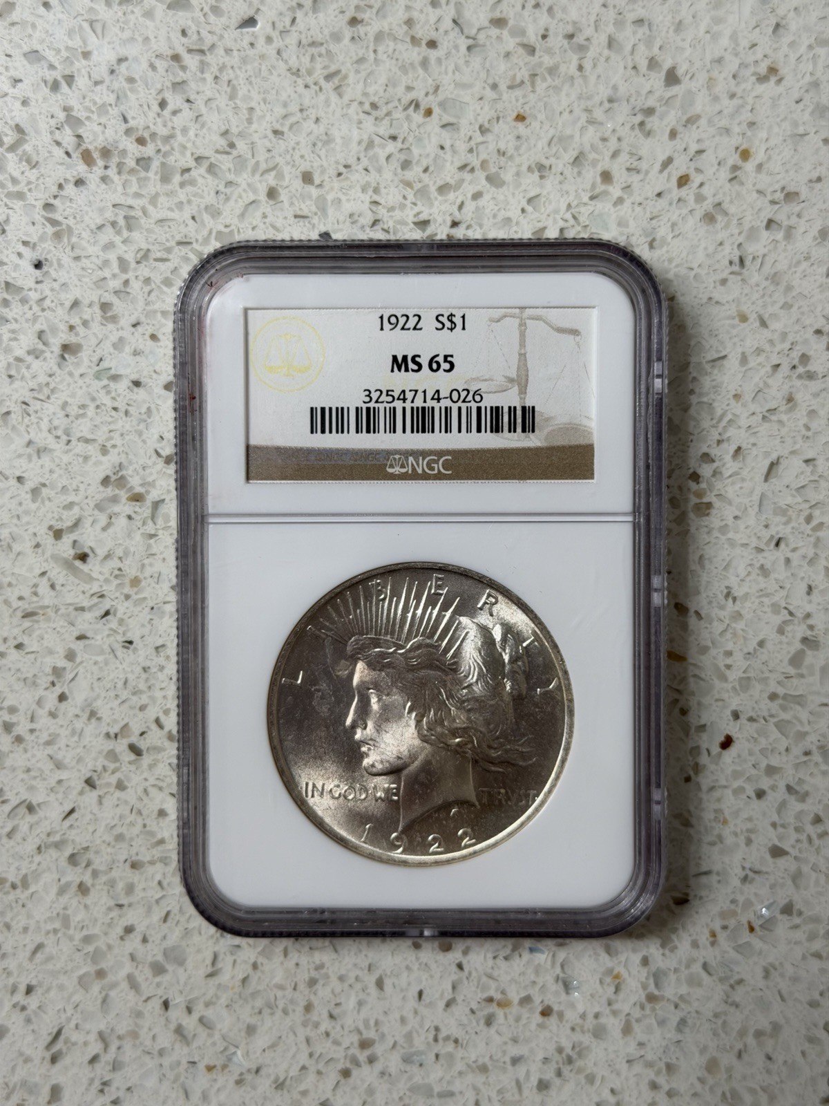 1922 Silver Peace Dollar $1 NGC MS65