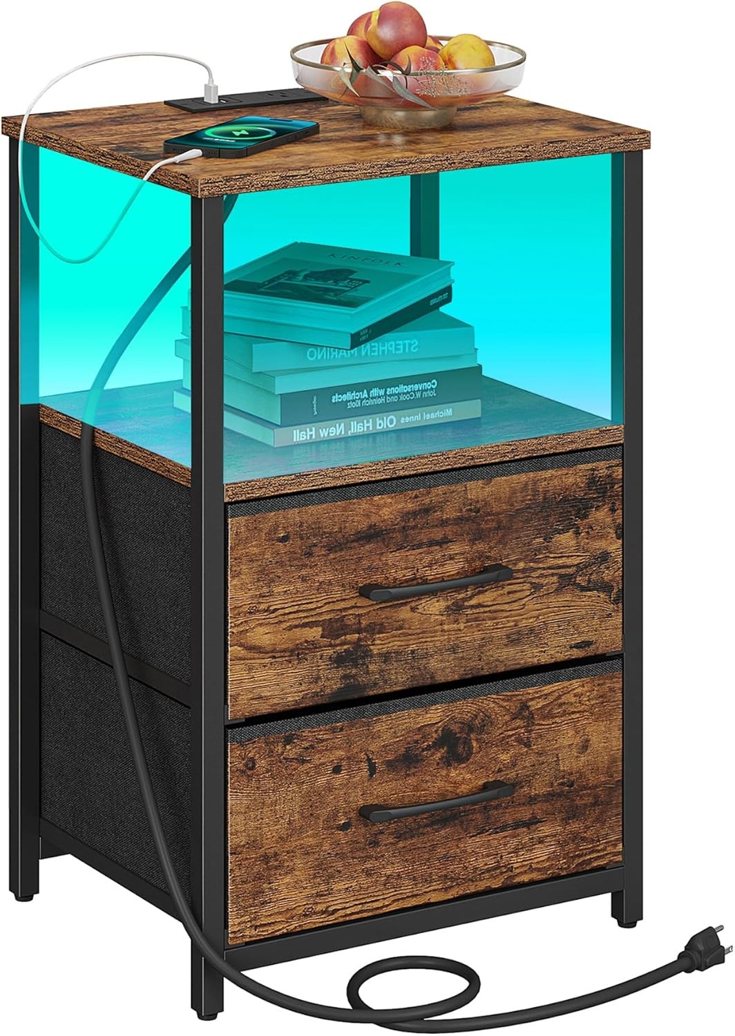 End Table W/ Charging Station Side Table W/ 2 USB Ports & Outlets Nightstand W/