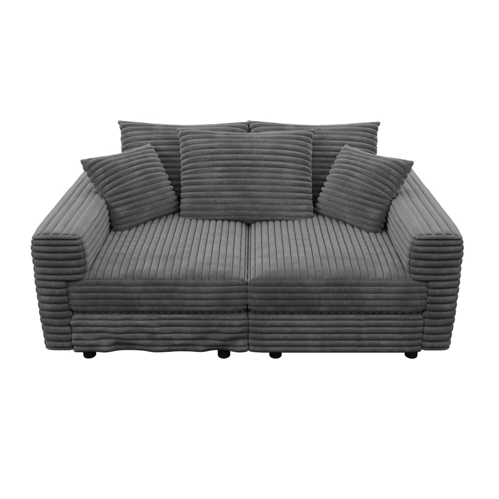 Modern Corduroy 3-Seat Cloud Sofa w/ Ottoman, Deep Seat Chair Grey