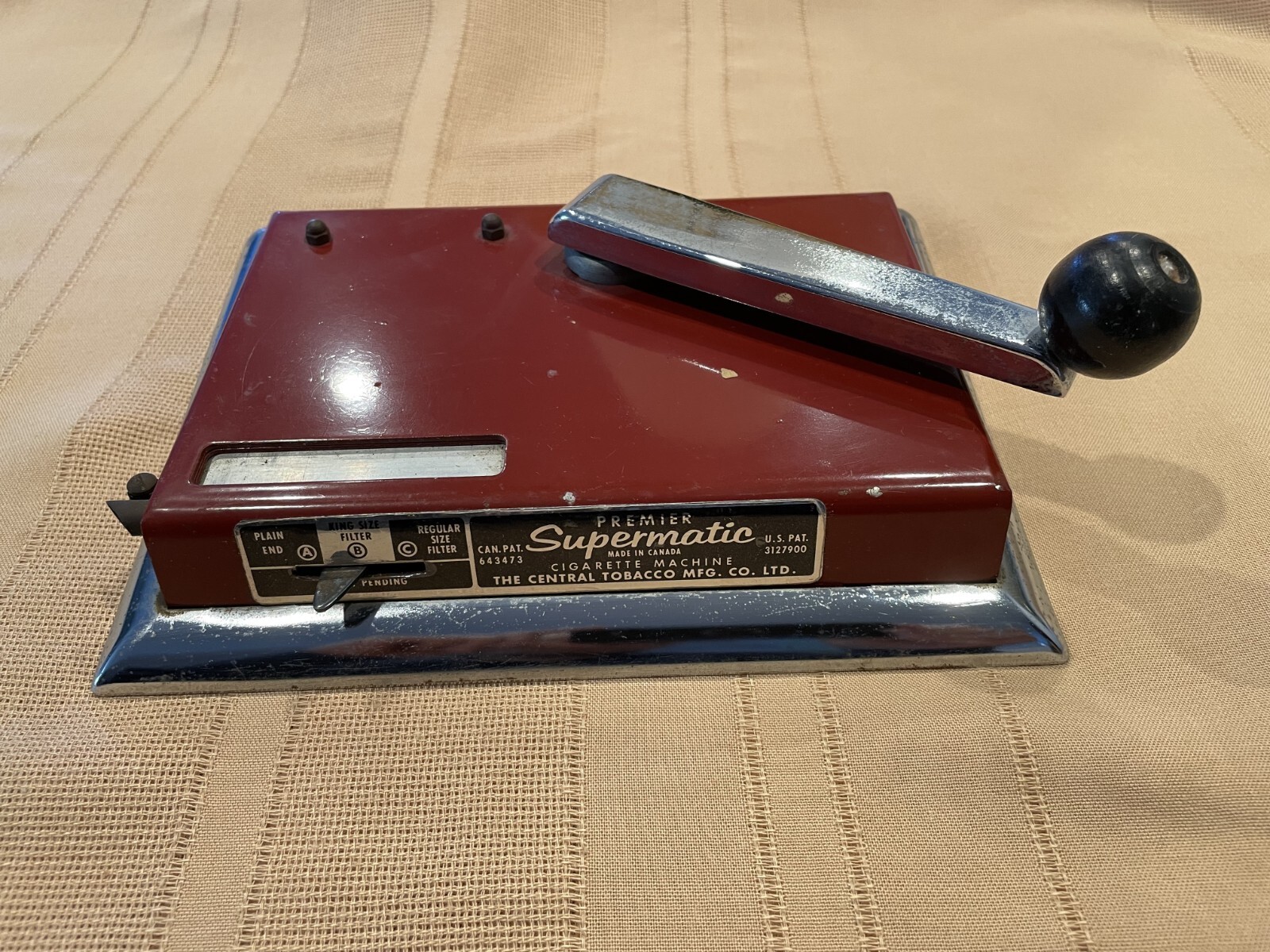 VINTAGE PREMIER SUPERMATIC CIGARETTE ROLLER MAKER MACHINE CENTRAL TOBACCO MFG.