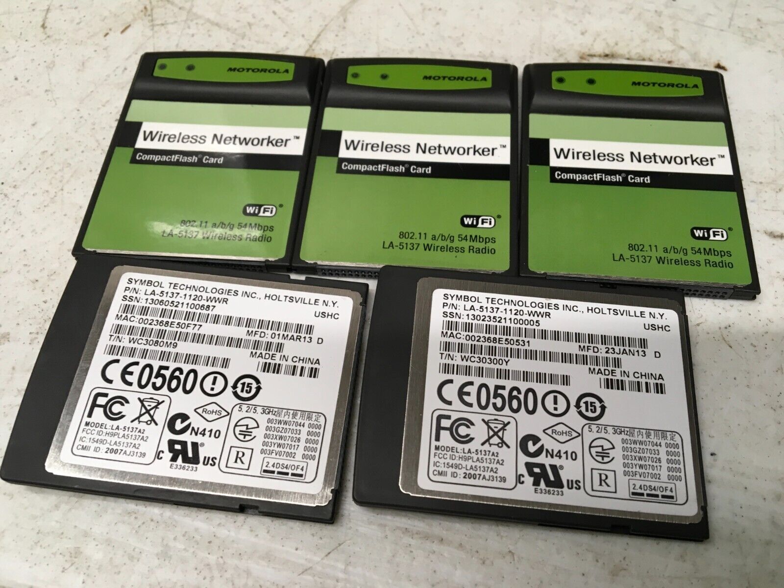 Lot of 5 Symbol Motorola LA-5137-1020-WWR Compact Flash Wireless 802.11  54Mbps