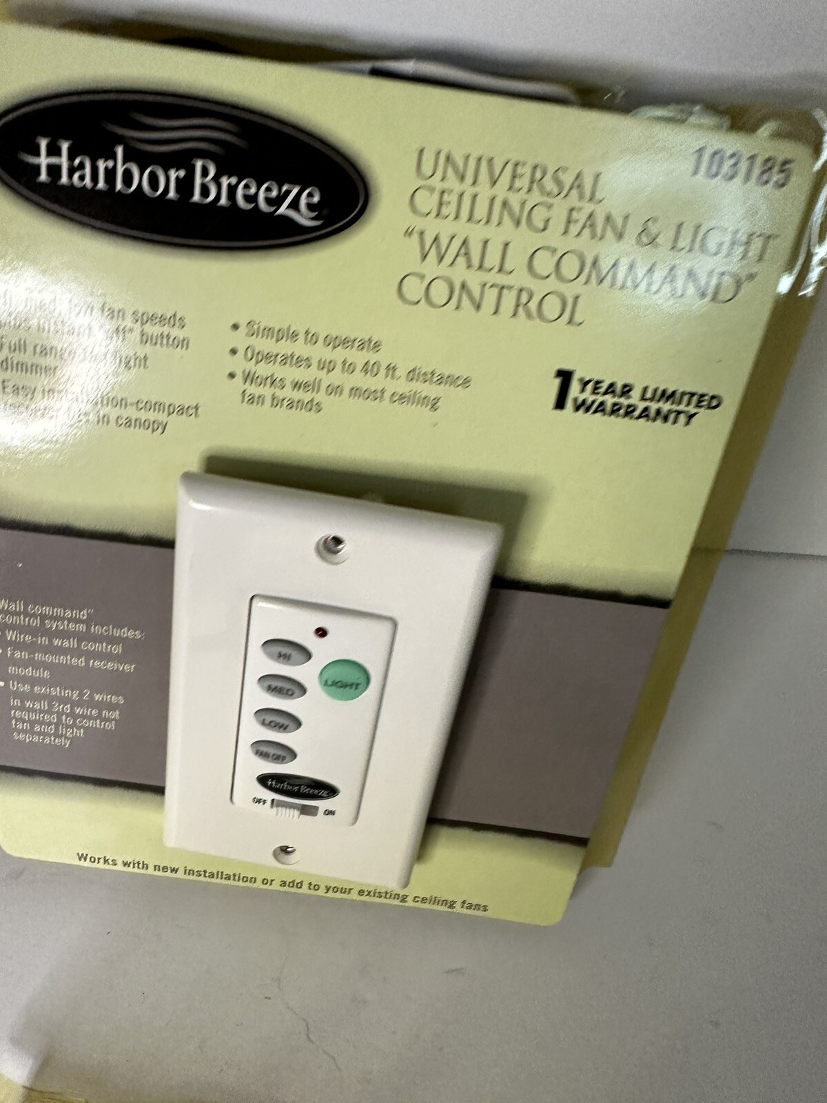 Harbor Breeze Universal Ceiling Wall Command Control Light WC-100L Item #103185