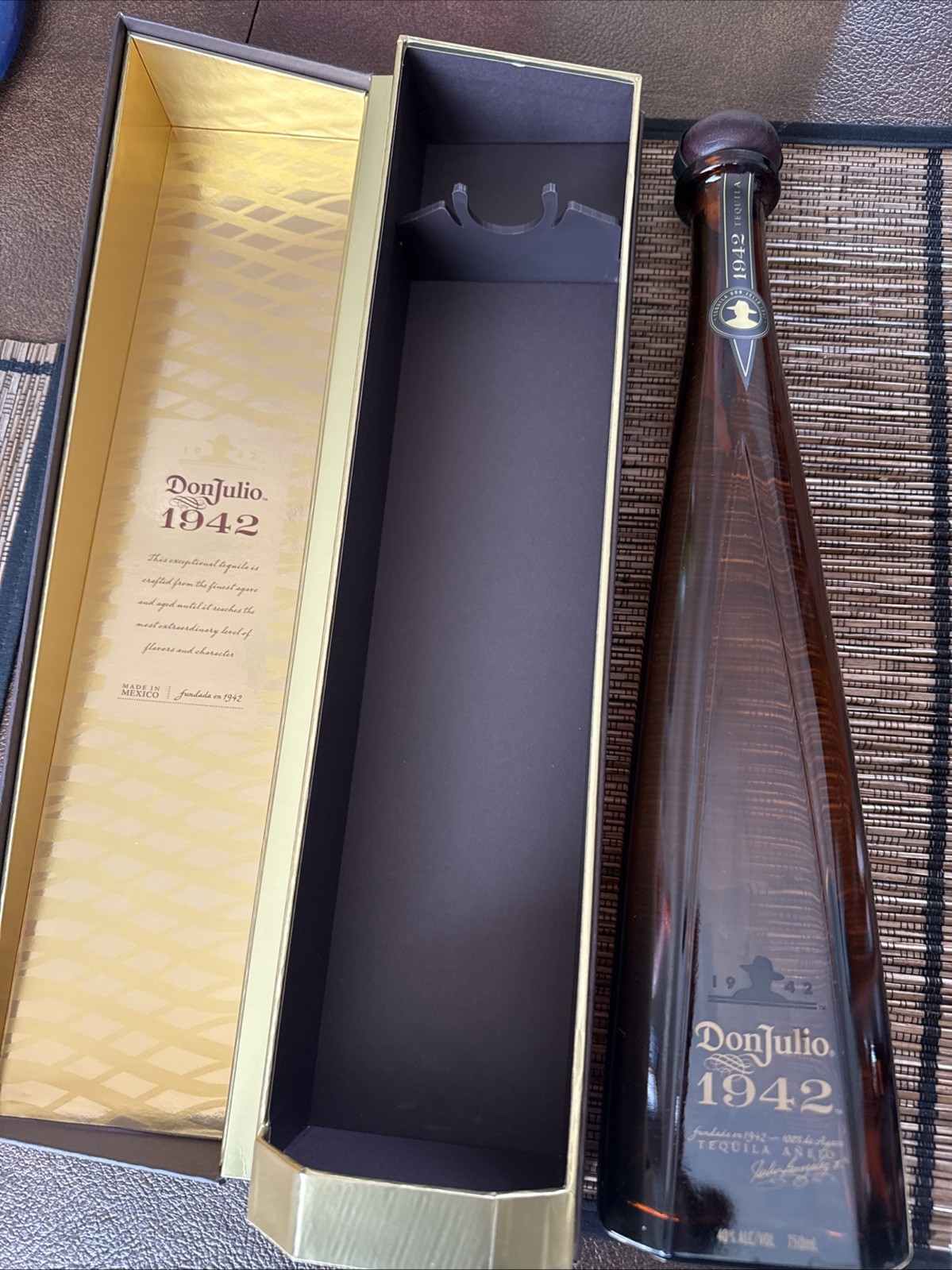 EMPTY DON JULIO 1942 BOTTLE, BOX & CORK INCLUDED 750ML