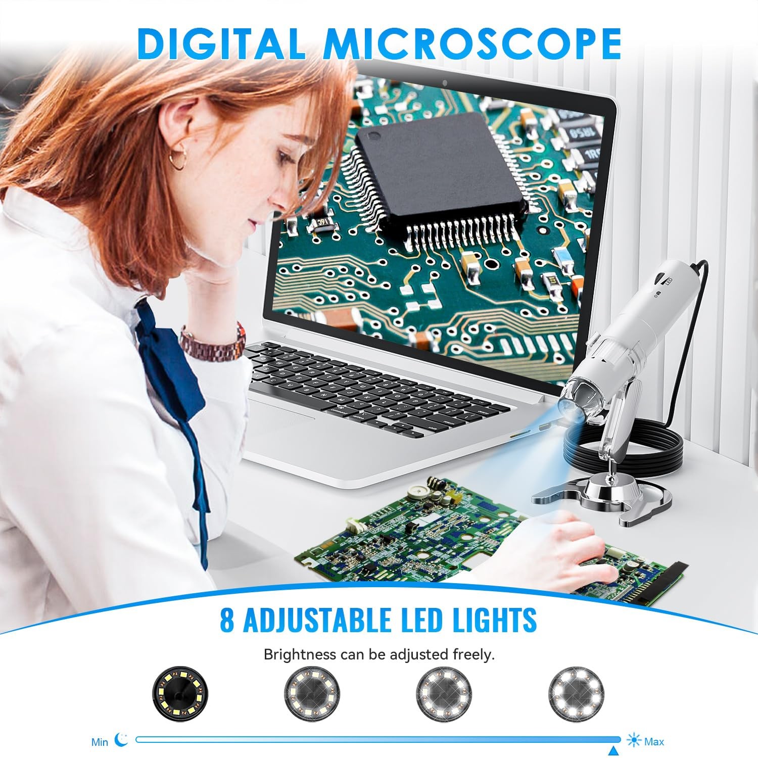 Wireless Digital Microscope, Skybasic 50X-1000X Magnification WiFi White