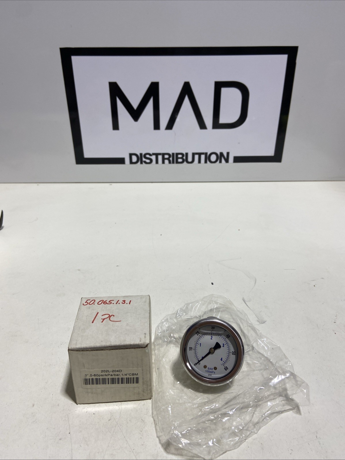 Pic Gauges 202L-204D Industrial Pressure Gauge, 0 To 60 Psi, 2 In Dial, 1/4 In