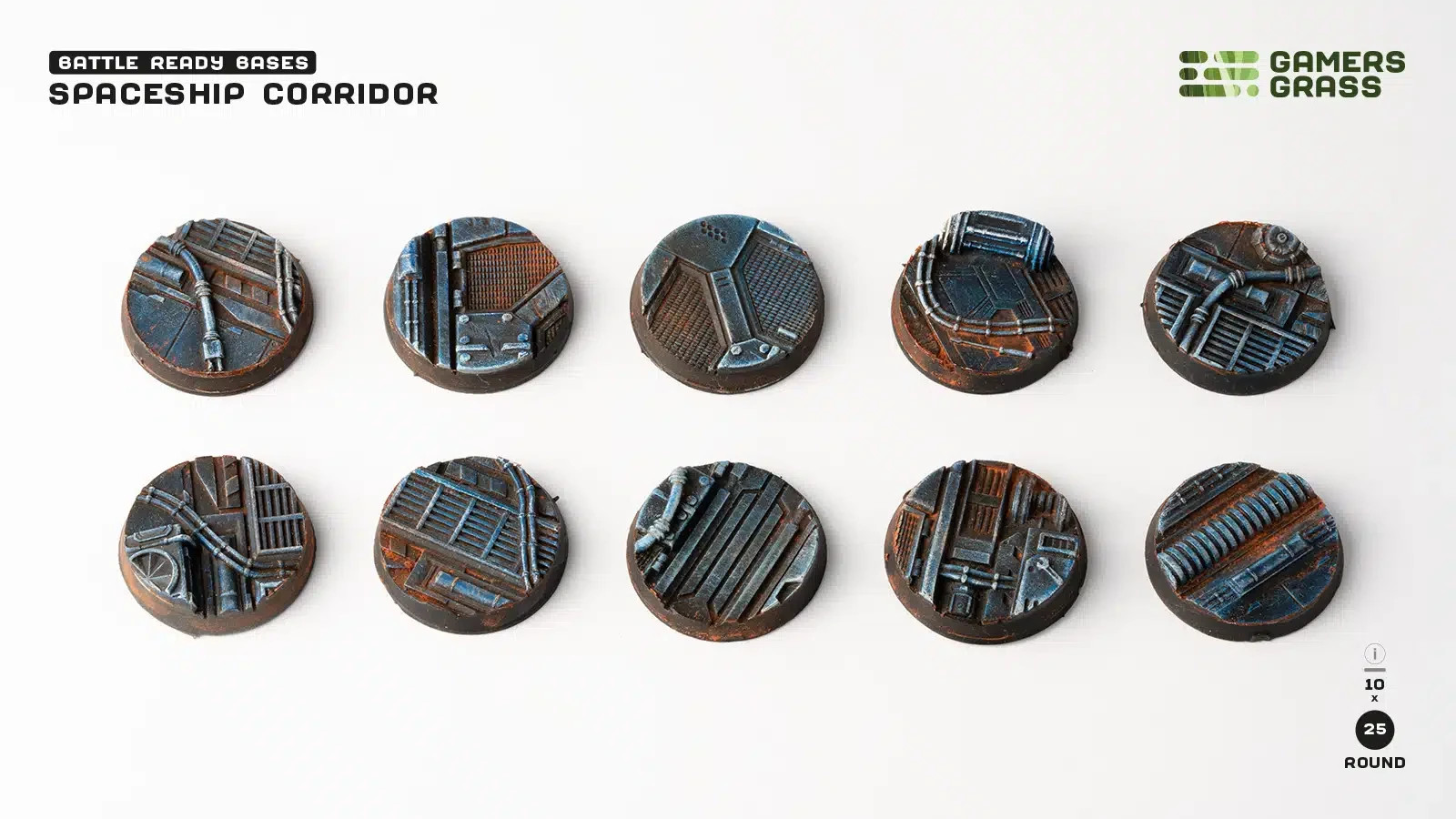Gamers Grass Battle Ready Bases: Spaceship Corridor Round 25mm x10 New Free Ship