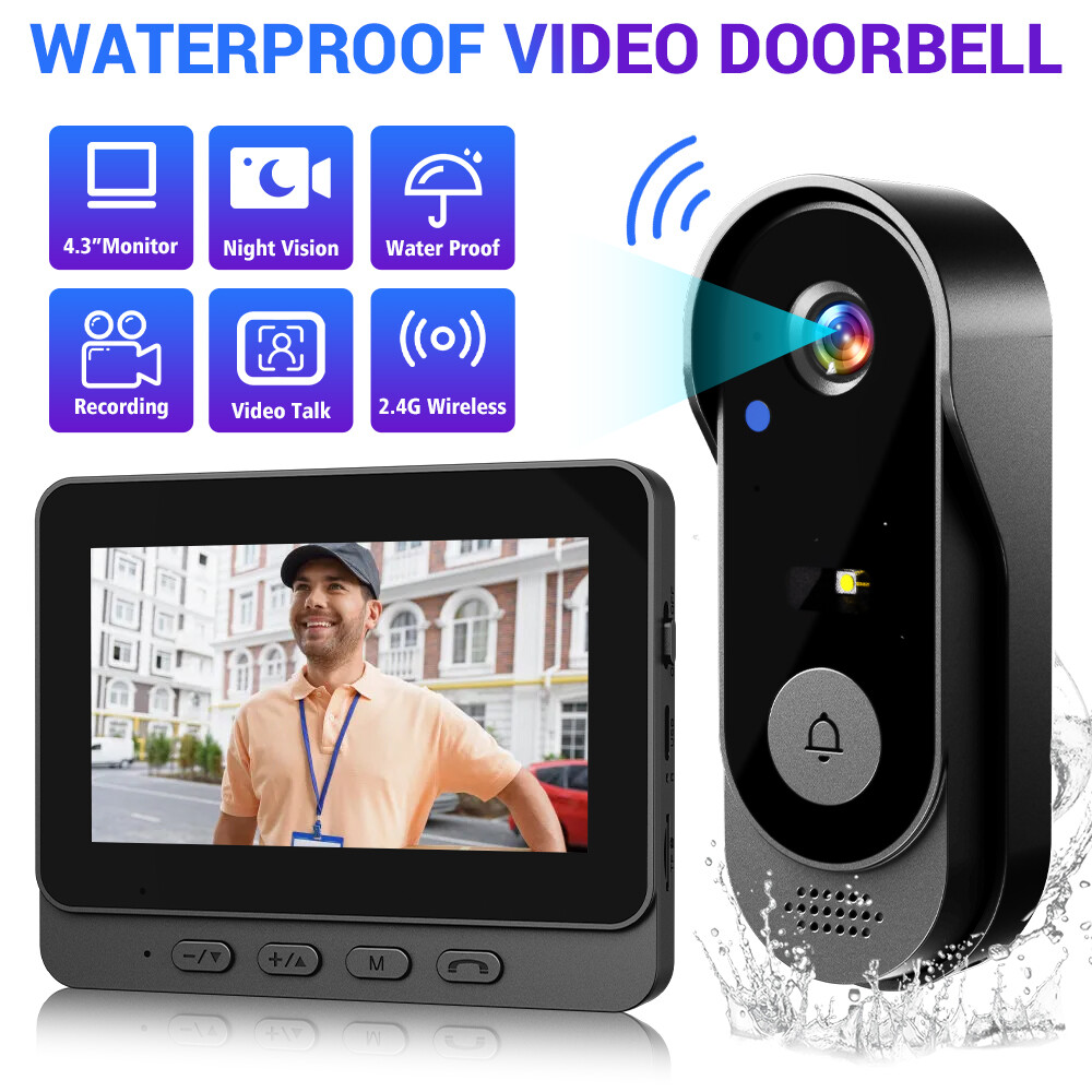 Wireless Security Smart Doorbell Intercom Two-Way Audio Camera Bell IPS Screen