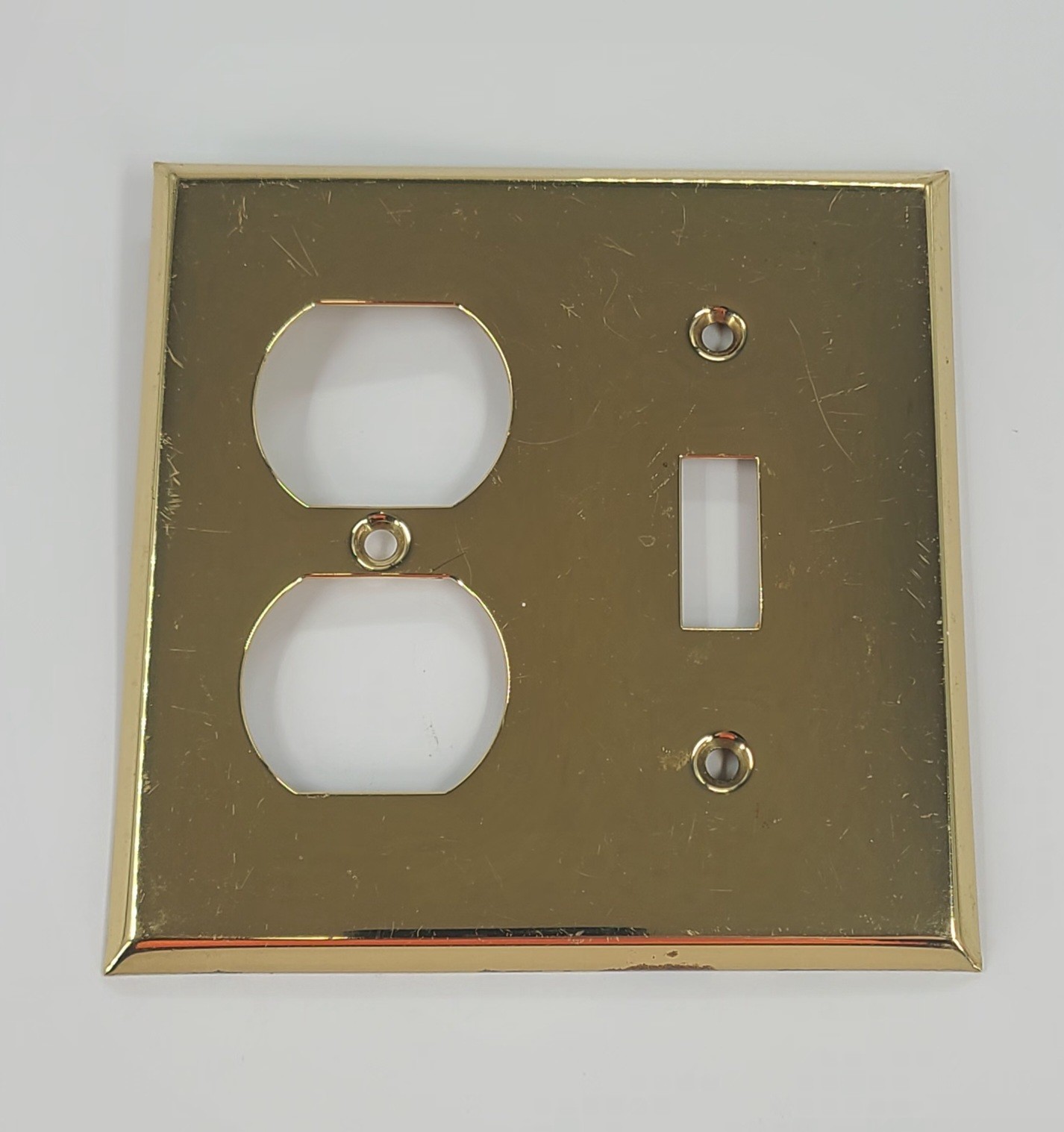 1 Vintage Brass Metal Dual Plug Light Switch Plate Cover MCM No Screws