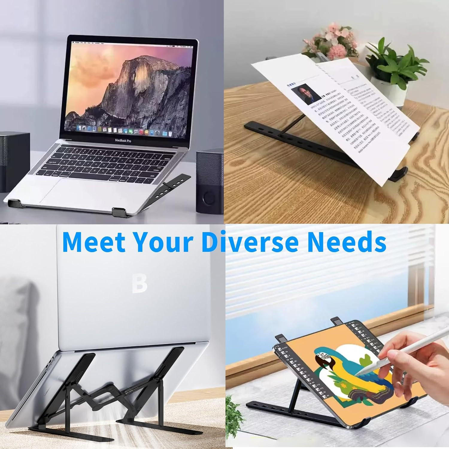 Adjustable Aluminum Laptop Stand, Foldable Riser for 10-15.6" Laptops & Tablets