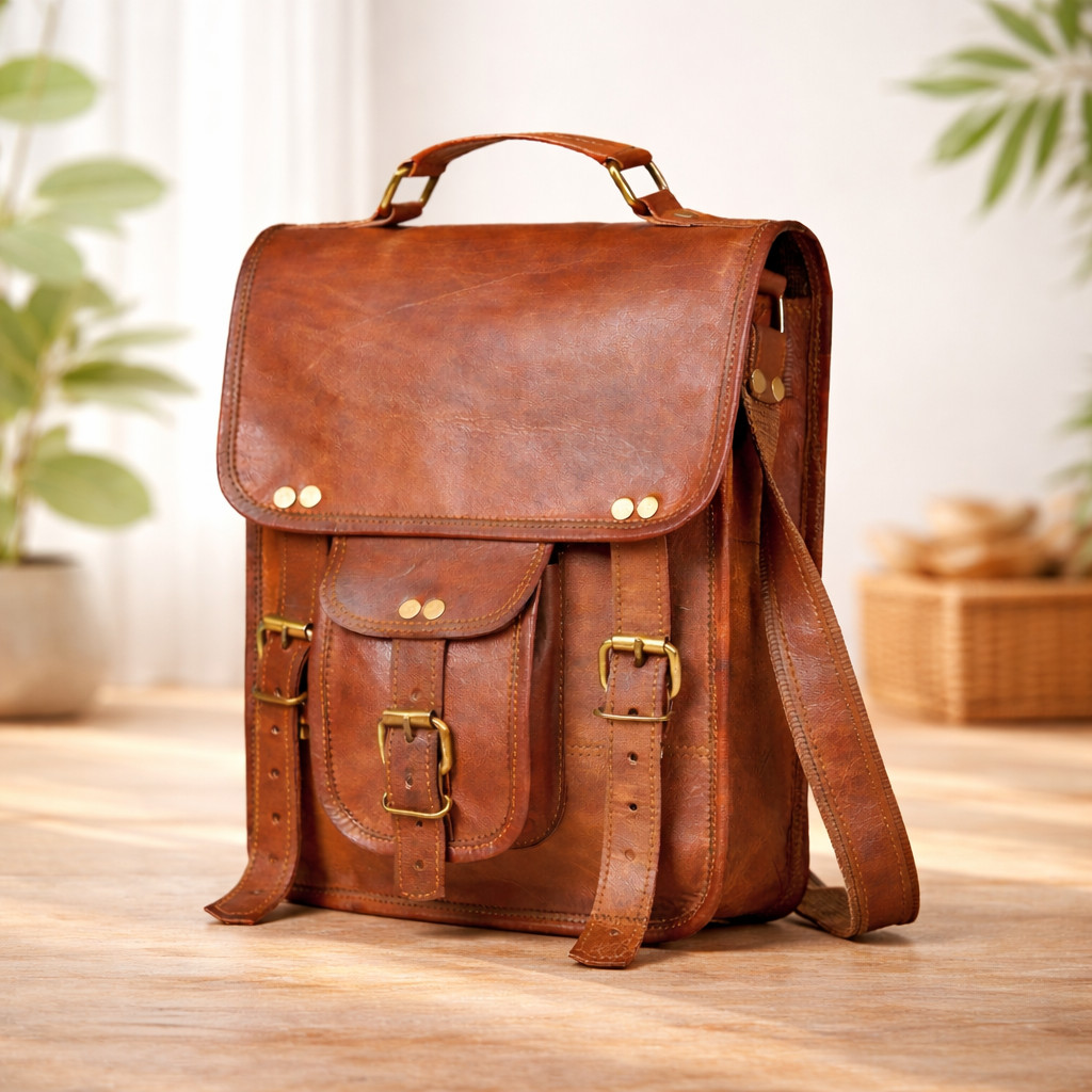 Genuine Leather Crossbody Bag 9x11 Brown Messenger Satchel iPad Tablet Men Women